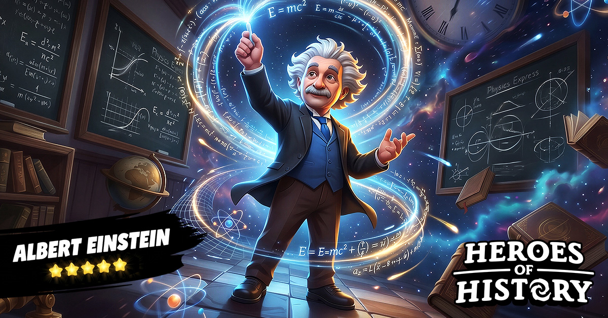 Heroes of History Facebook ad: Einstein works for you now