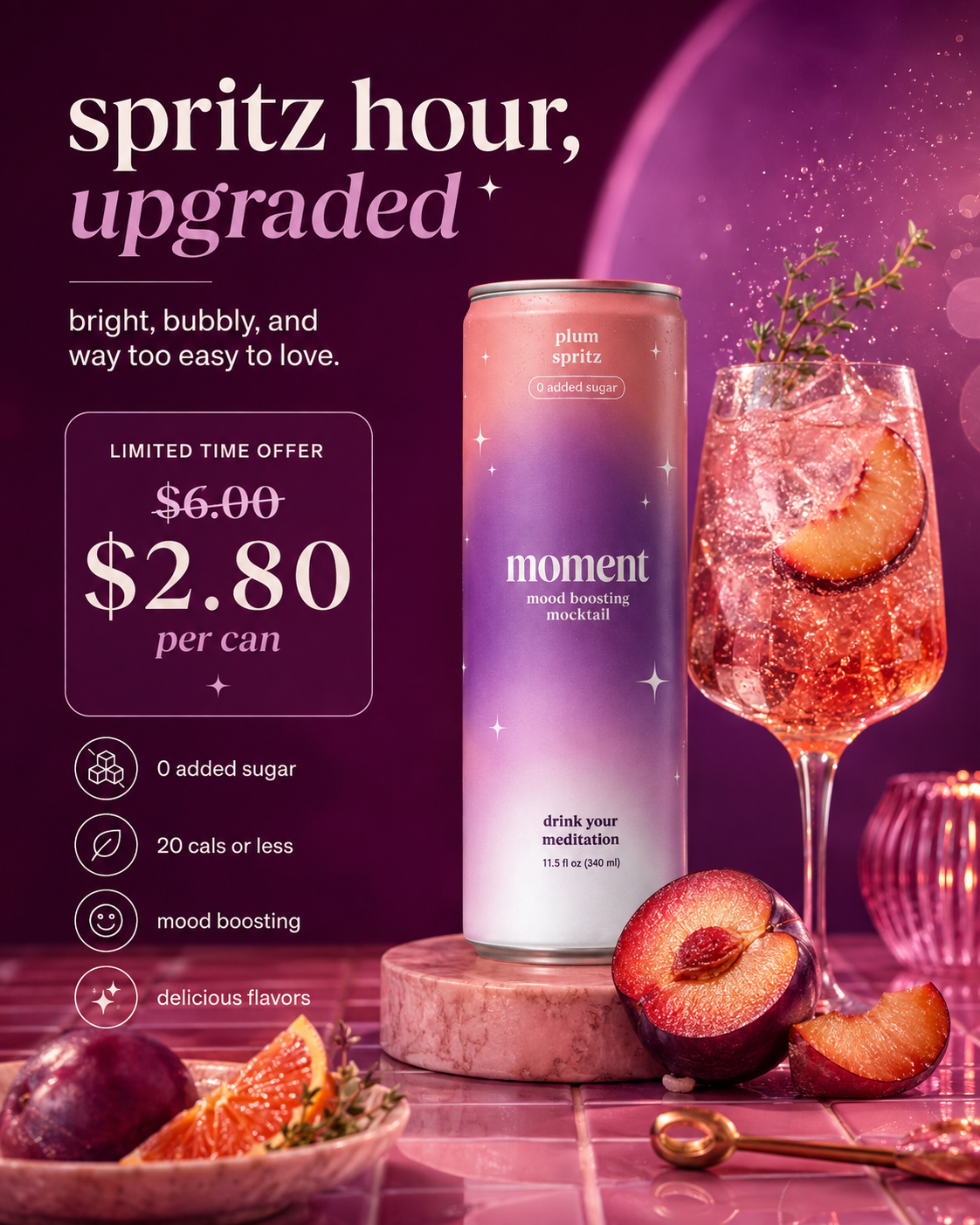 Moment Facebook ad: No Added Sugar Non Alcoholic No Regrets