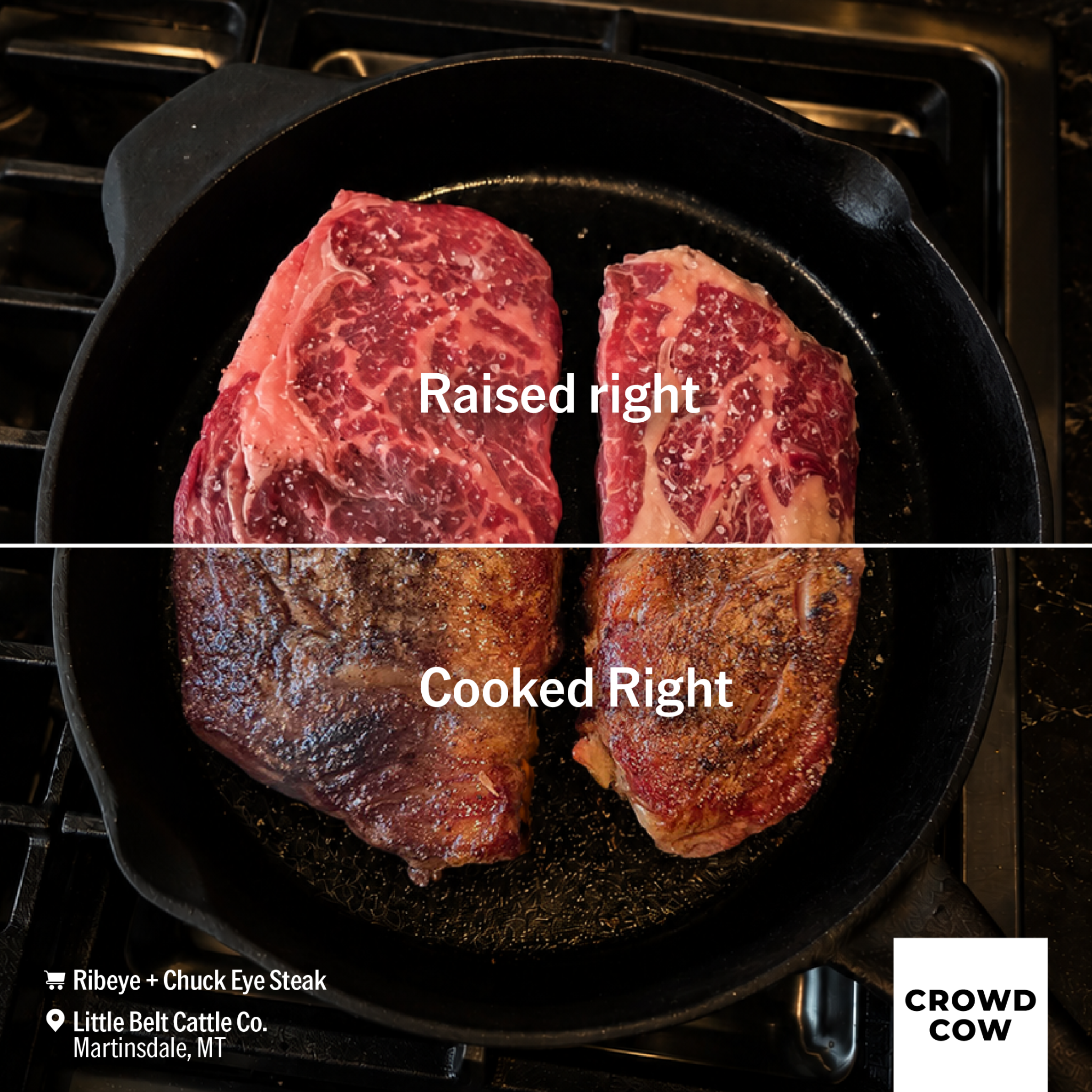 Crowd Cow Facebook ad: Raised Right. Cooked Right.