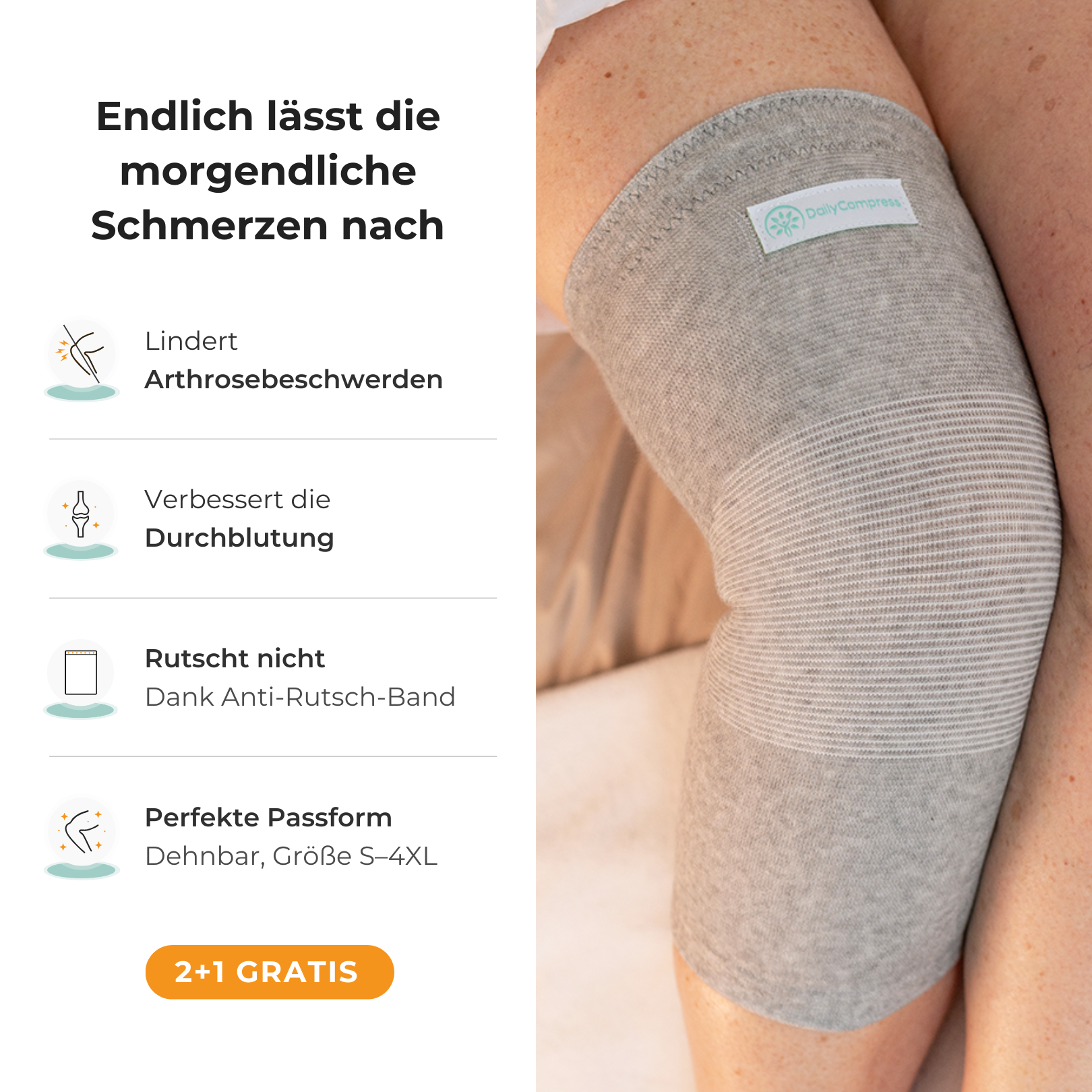 DailyCompress Facebook ad: Neue Bambus-Kniebandage (2+1 FREI)