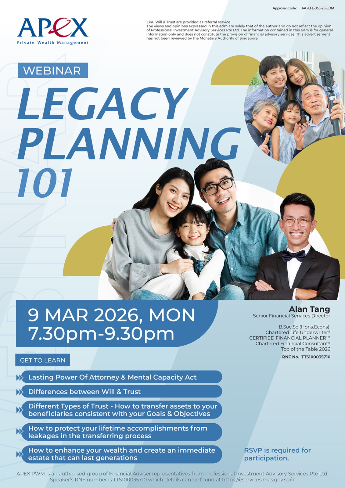 Apex Private Wealth Management Facebook ad: Register Now for our popular Legacy Planning 101 Webinar…