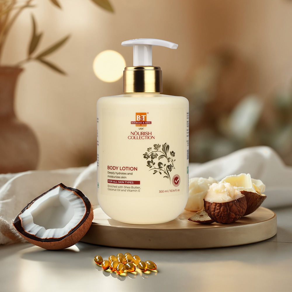B&T Nourish Facebook ad: Glow with every touch, B&T Body Lotion.