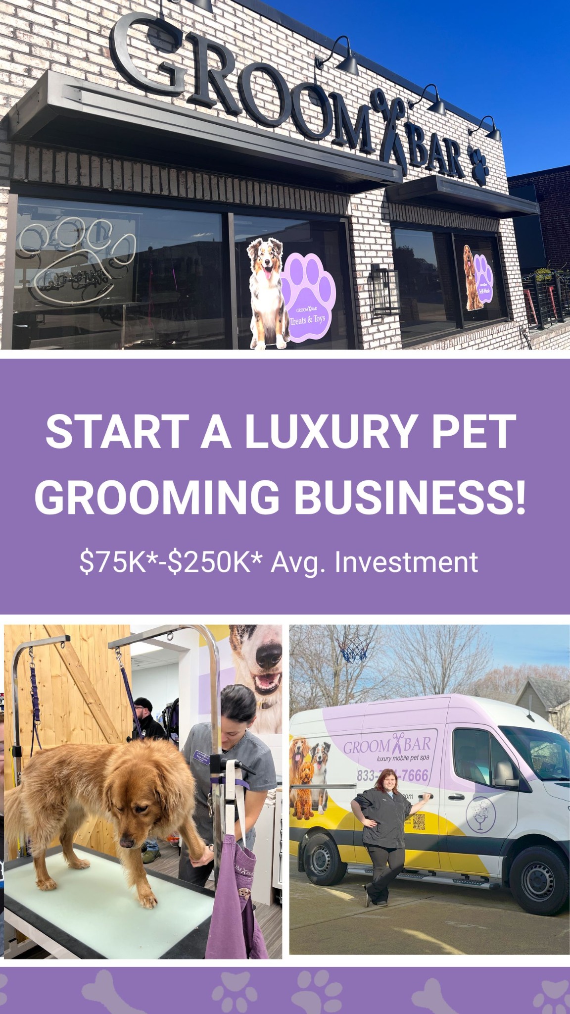 Groombar Facebook ad: Start a Pet Spa Biz From $75K*