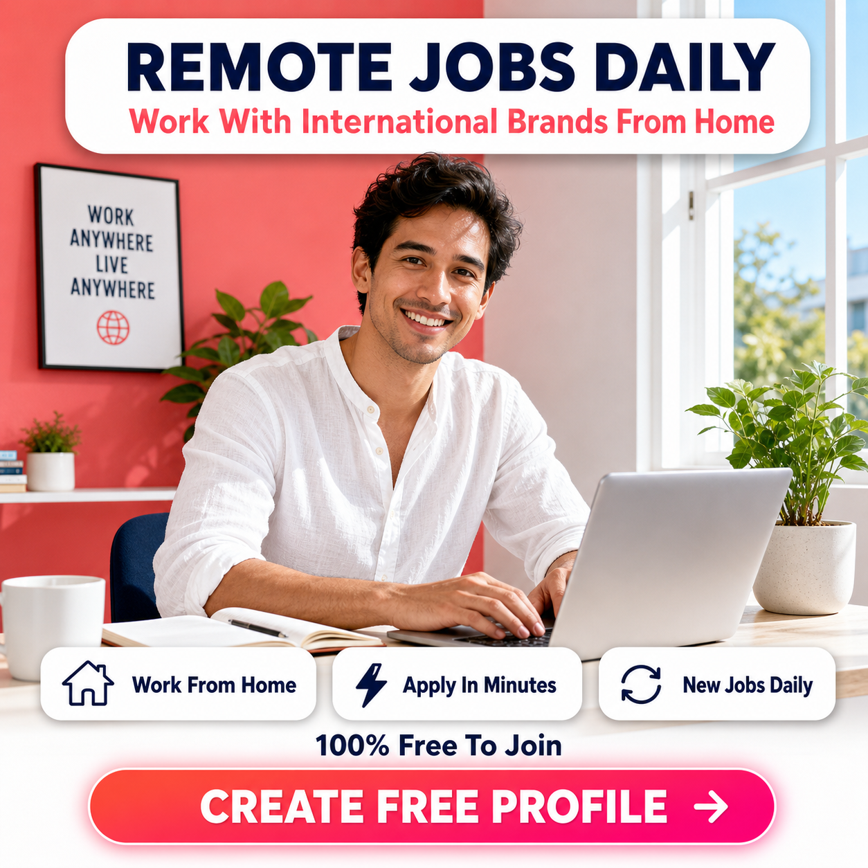 Remote Jobs Daily Facebook ad: Work From Anywhere