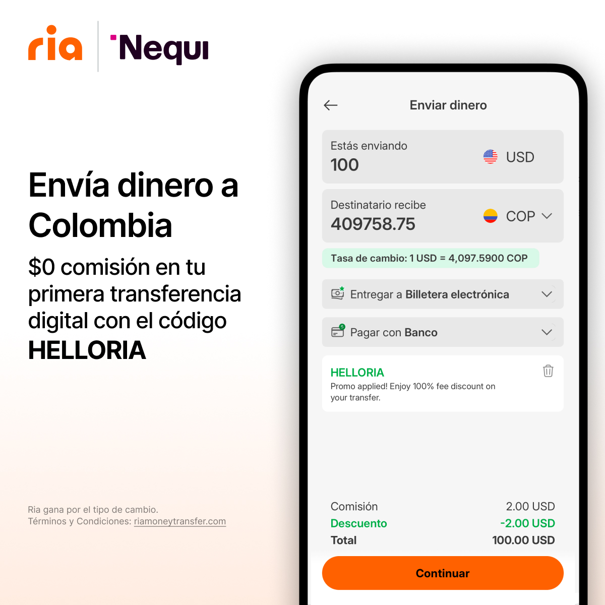 Ria Money Transfer Facebook ad