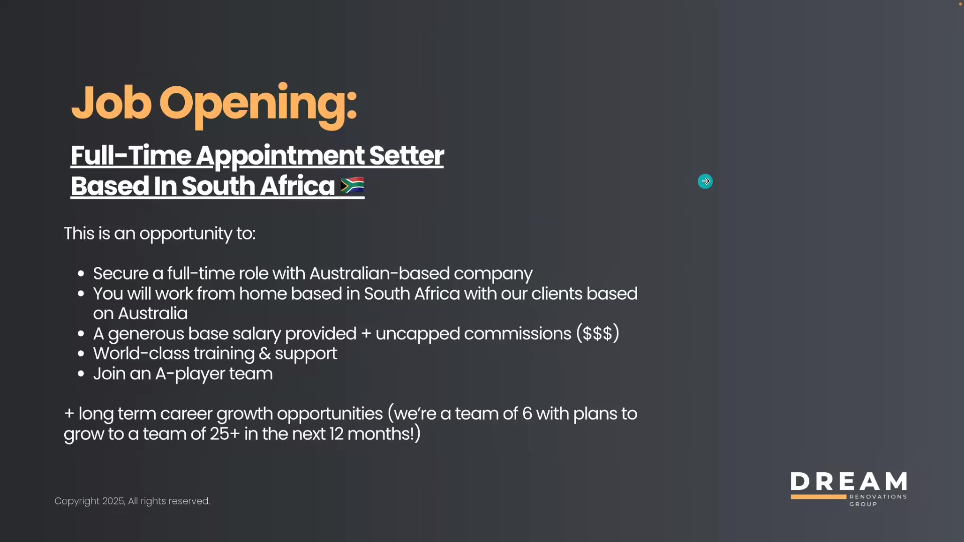 Dream Renovations Group Facebook ad: Experienced Appt Setters. Apply Here