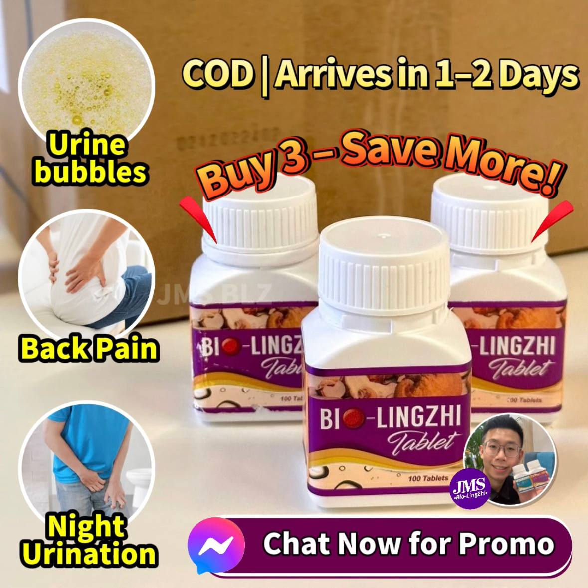 JMS-Bio Lingzhi Facebook ad: 4.9/5 Customer Rating, All-Natural Kidney Support Solution