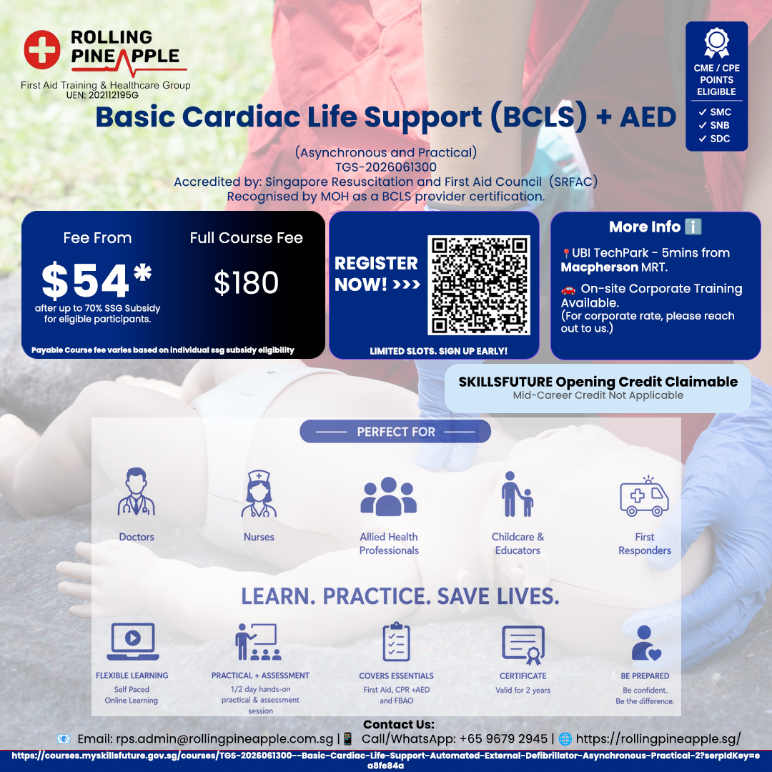 Rolling Pineapple - First Aid Training and Ambulance Services Facebook ad: BCLS + AED Certification for Healthcare Professionals