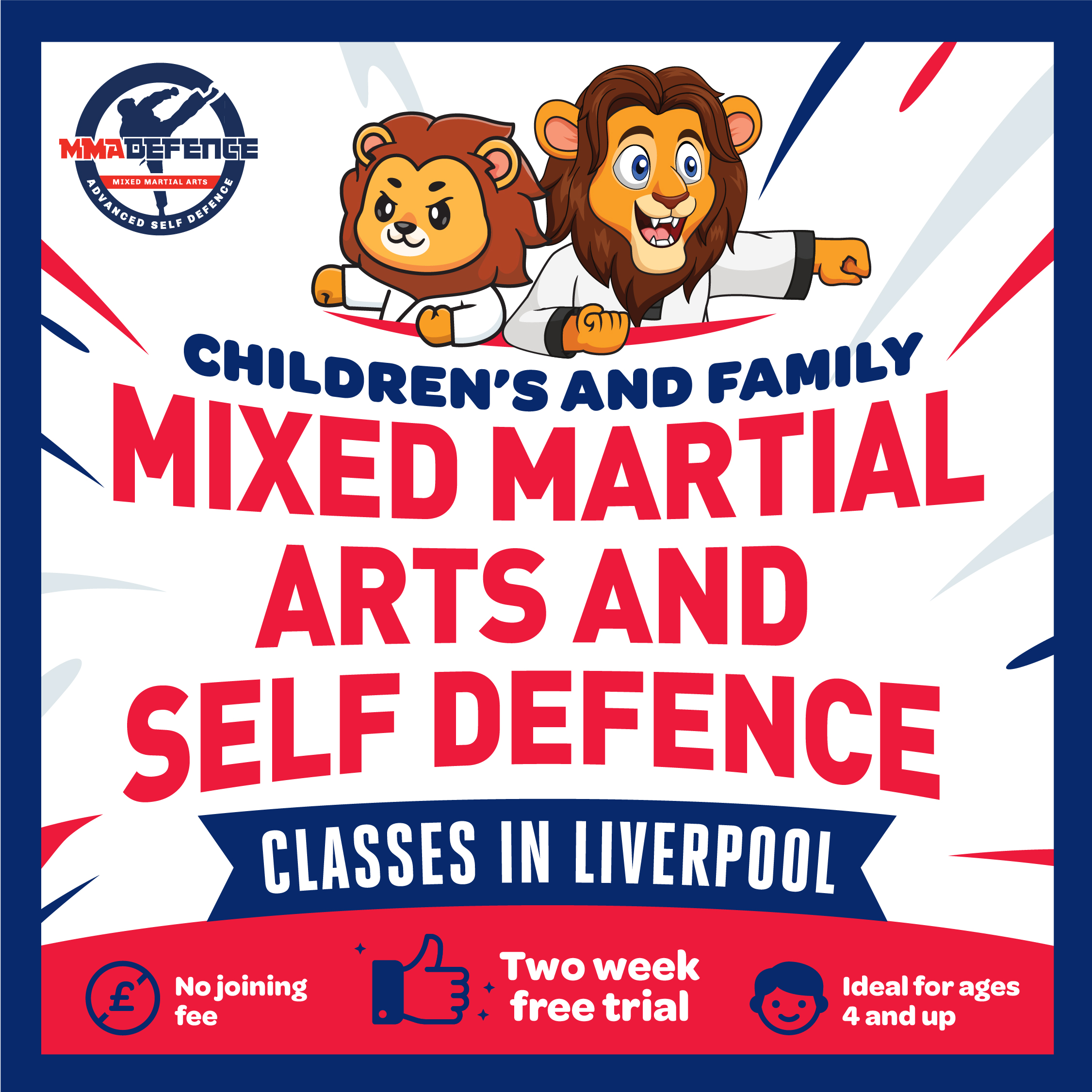 MMA Defence Kids Facebook ad: Liverpool - FREE two-week trial for kids (ages…