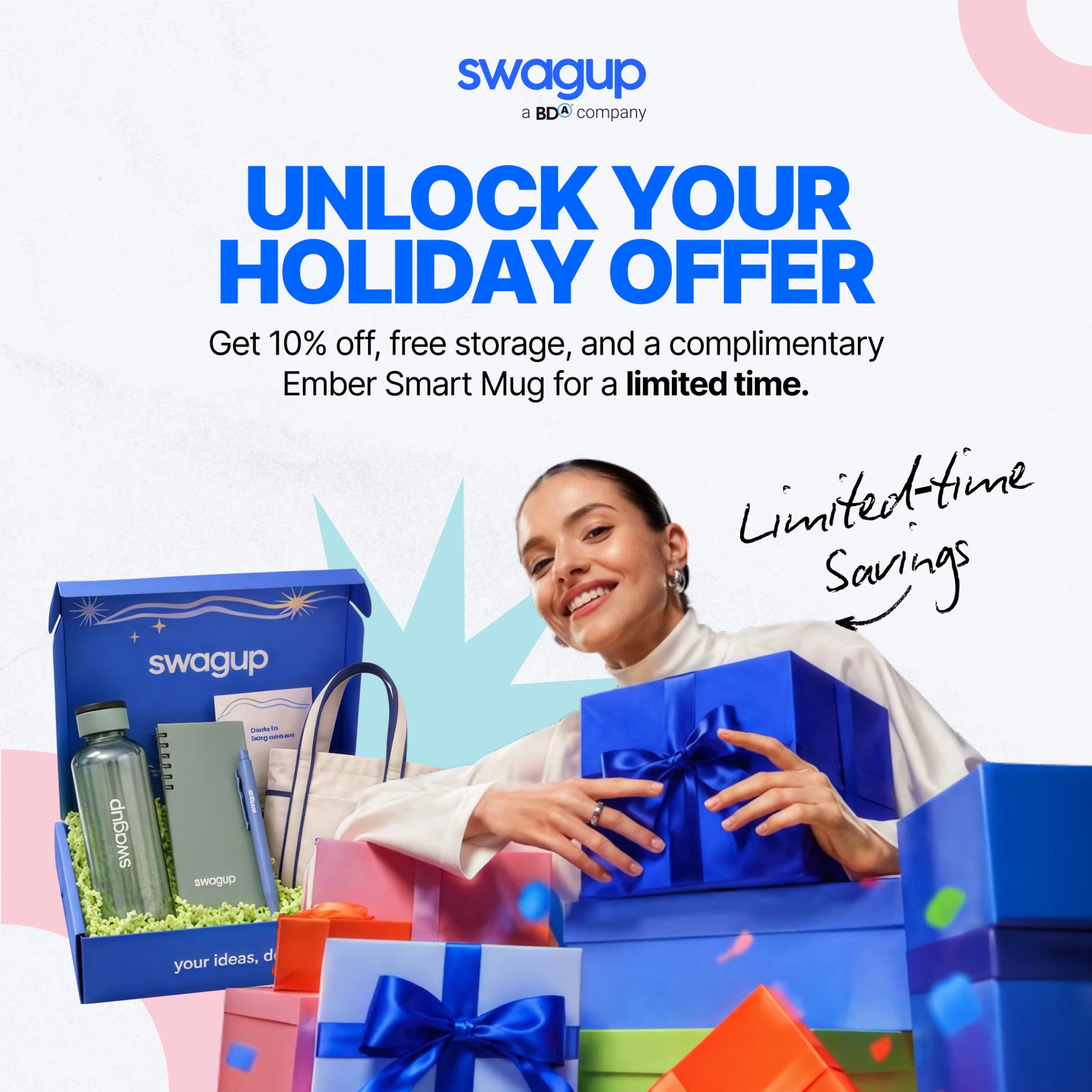 SwagUp Facebook ad: From summer conferences to winter celebrations, keeping…