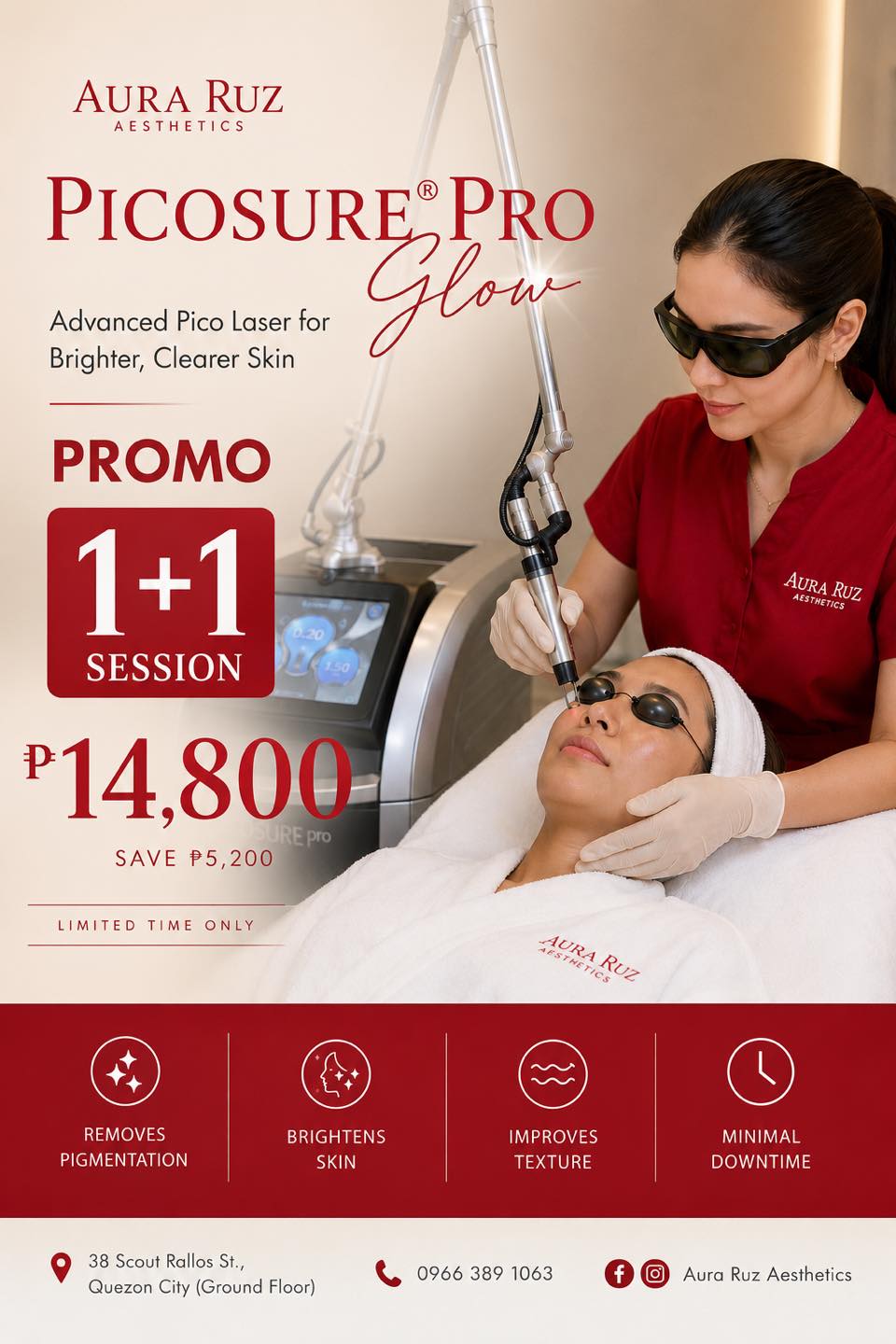 The Aura Ruz Timog Branch Facebook ad: AURA RUZ: EXCLUSIVE PICOSURE PRO PROMO!