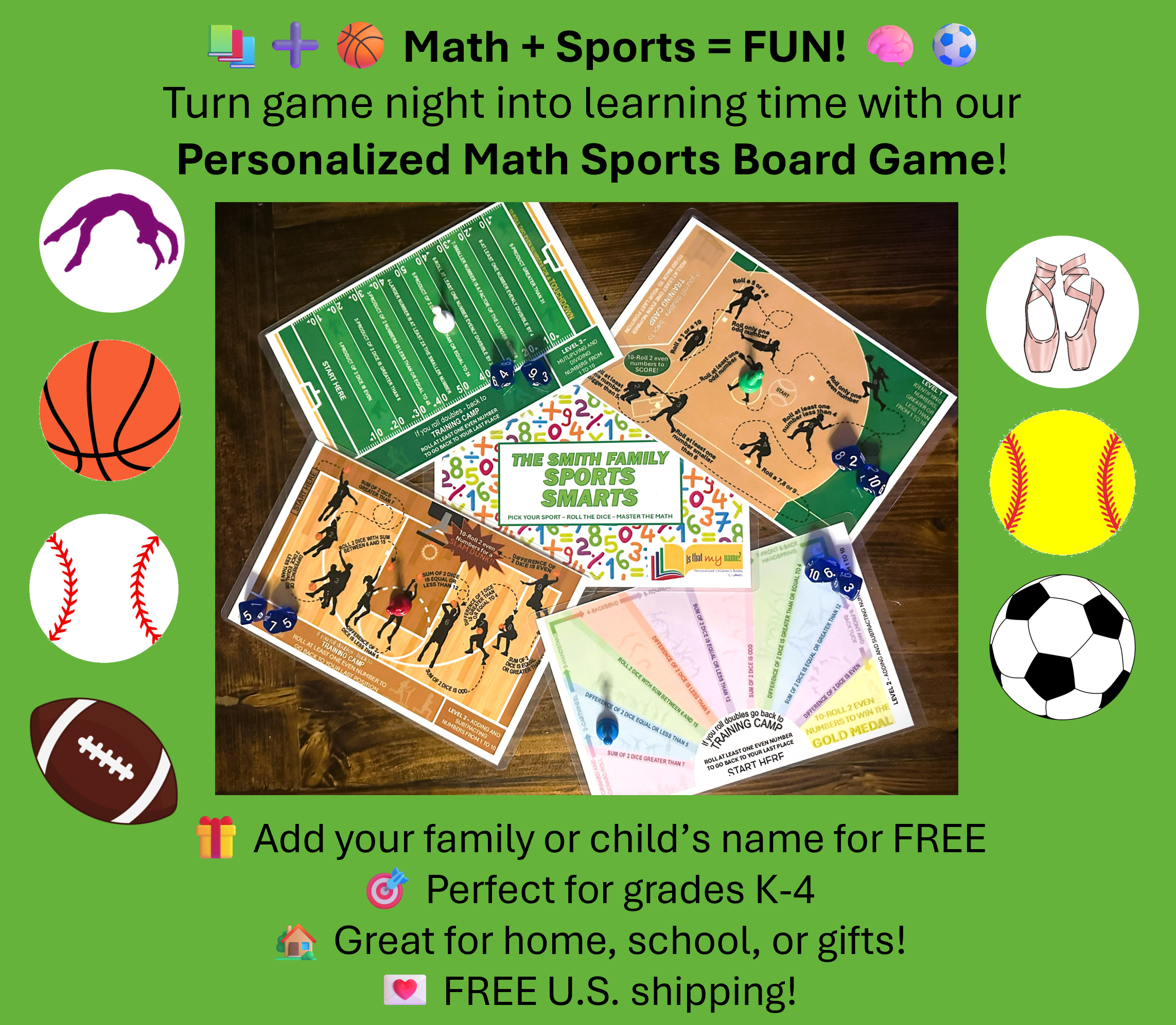 Is that my name? Facebook ad: PERSONALIZED Math & Sports Board Game - FREE SHIPPING - Etsy
