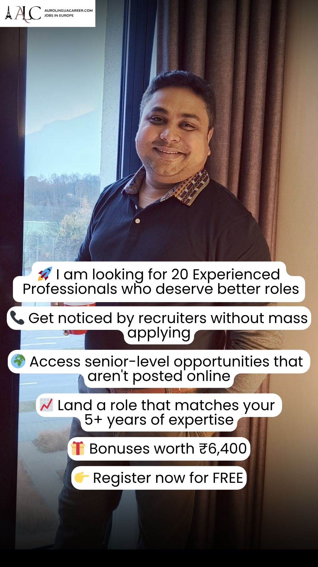 Aurolingua Career Facebook ad: Land Your Dream Job Abroad Without Visa Stress