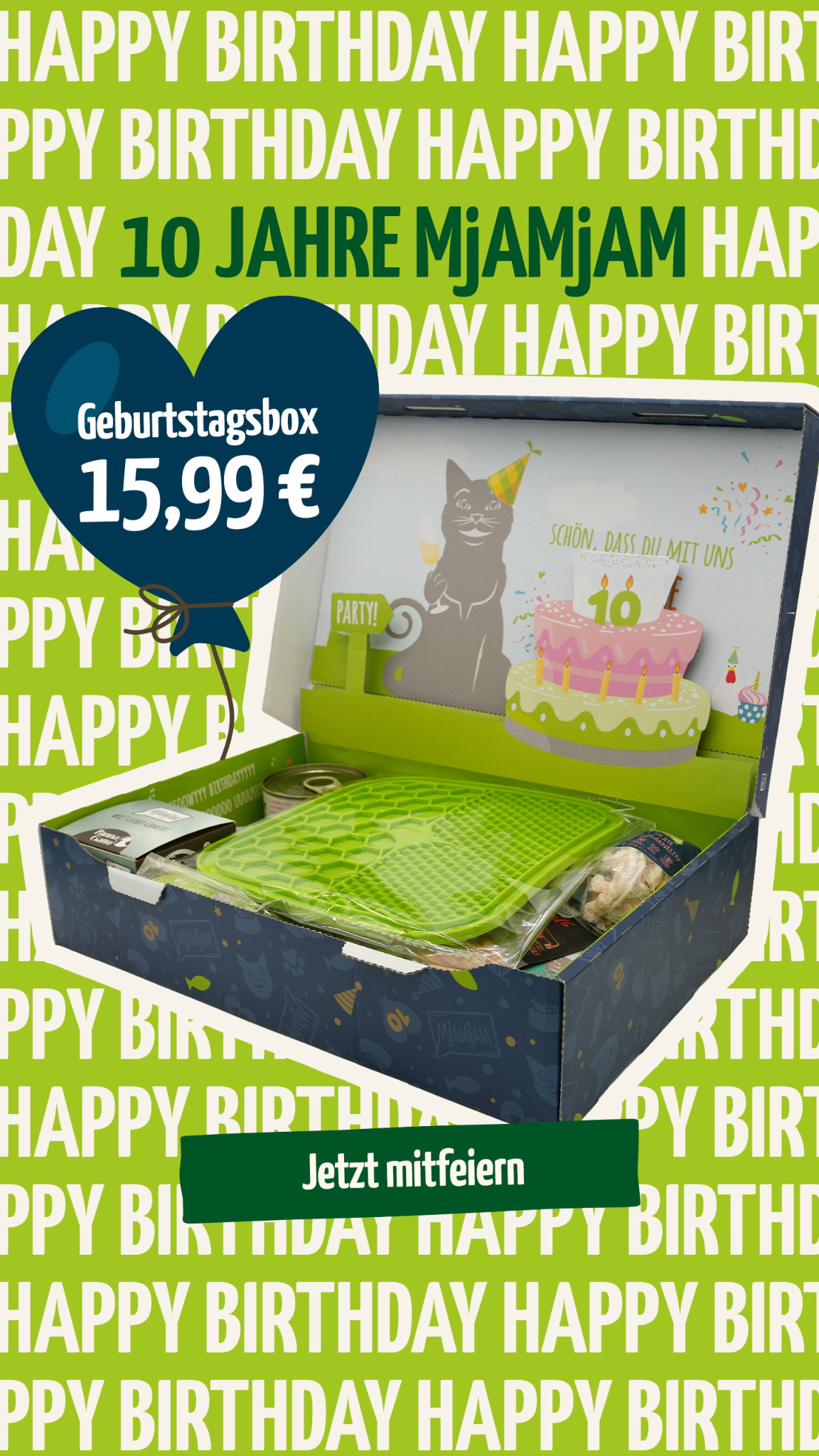 MjAMjAM Petfood Facebook ad: Feiere mit uns 10 Jahre MjAMjAM