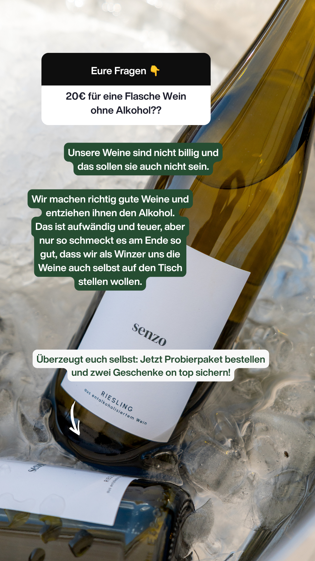 Senzo Facebook ad: 100% Wein, 0,0% Alkohol