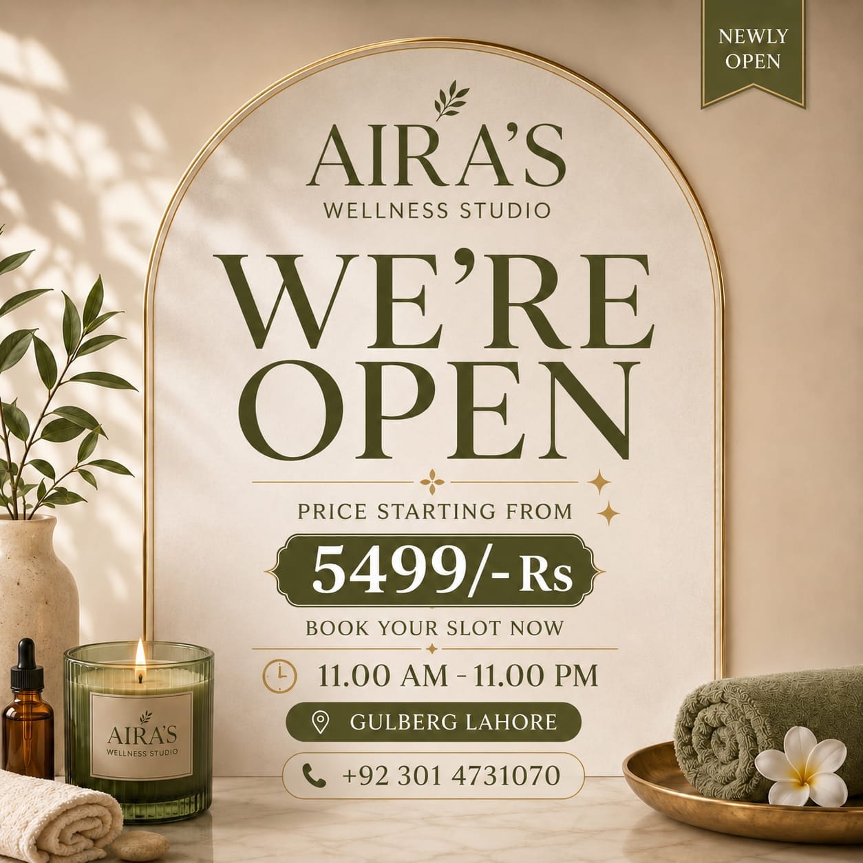 Aira's Wellness Studio Facebook ad: NEW OPENING, AIRA'S SPA & SALOON