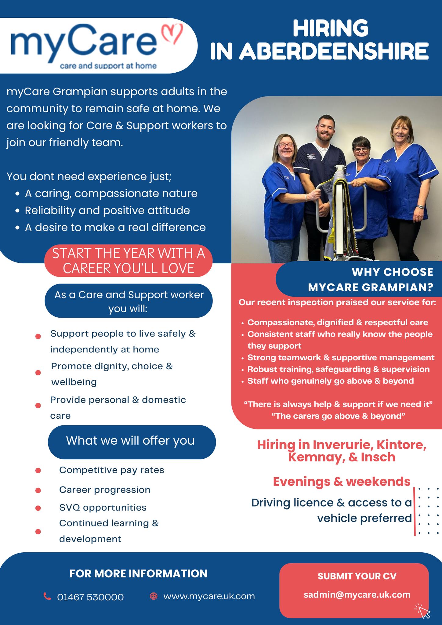 MyCare Grampian and Tayside Facebook ad: myCare are hiring support staff in Inverurie, Kemnay…