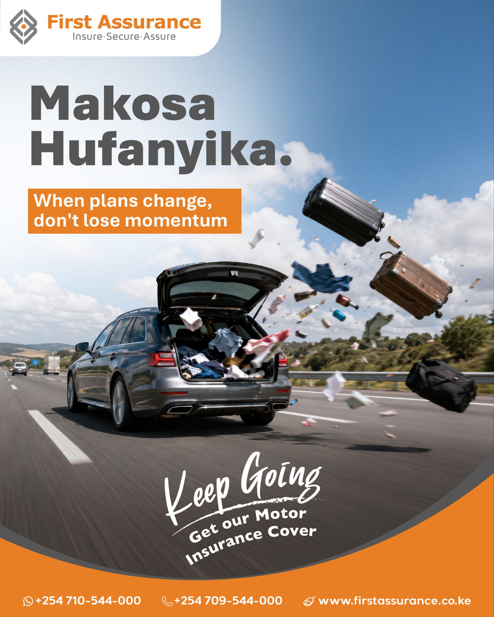 First Assurance Facebook ad: Business never stops. Neither do road risks.