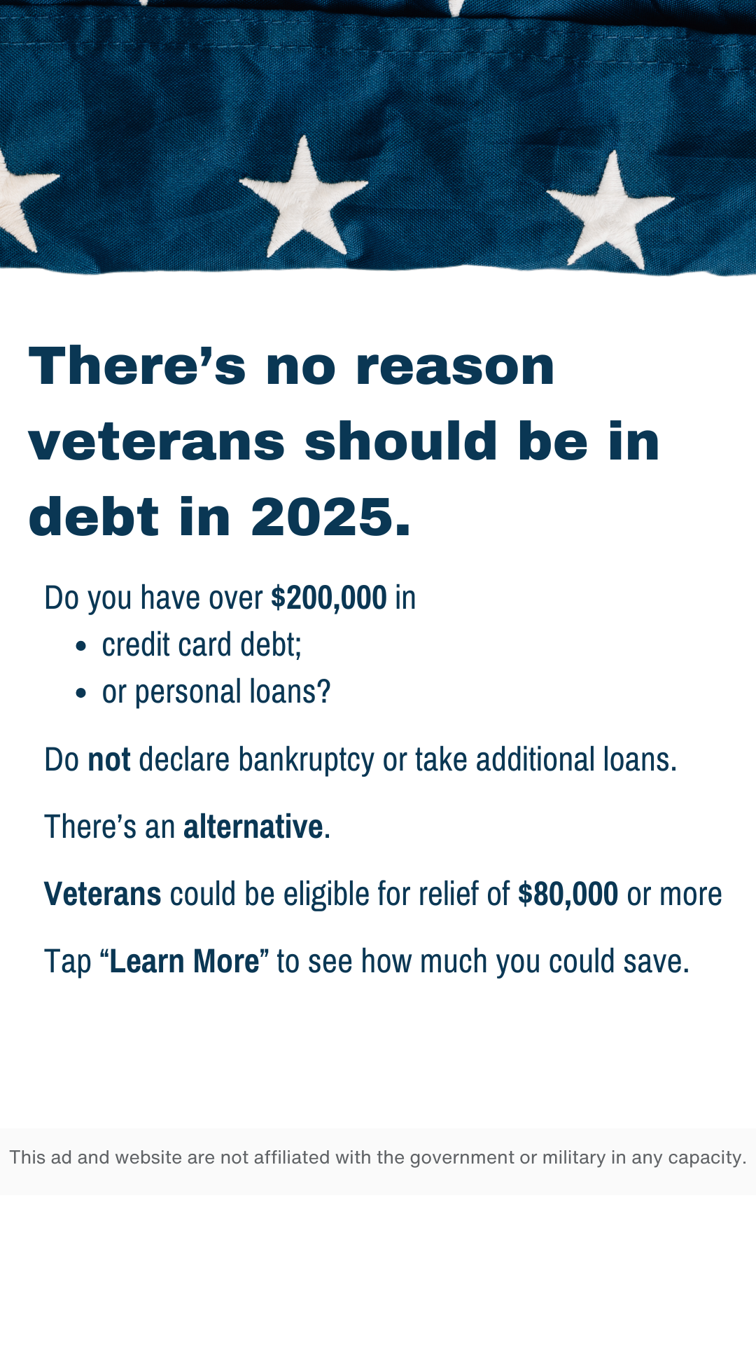 Veteran Debt Assistance Facebook ad