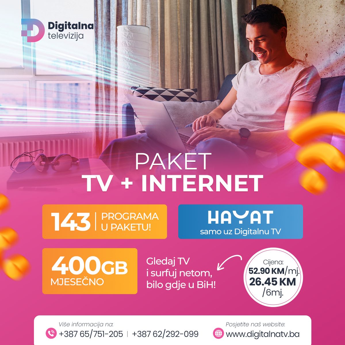 Digitalna televizija - cijela BiH Facebook ad: SUPER BRZI INTERNET 400GB + PREKO 140 TV…