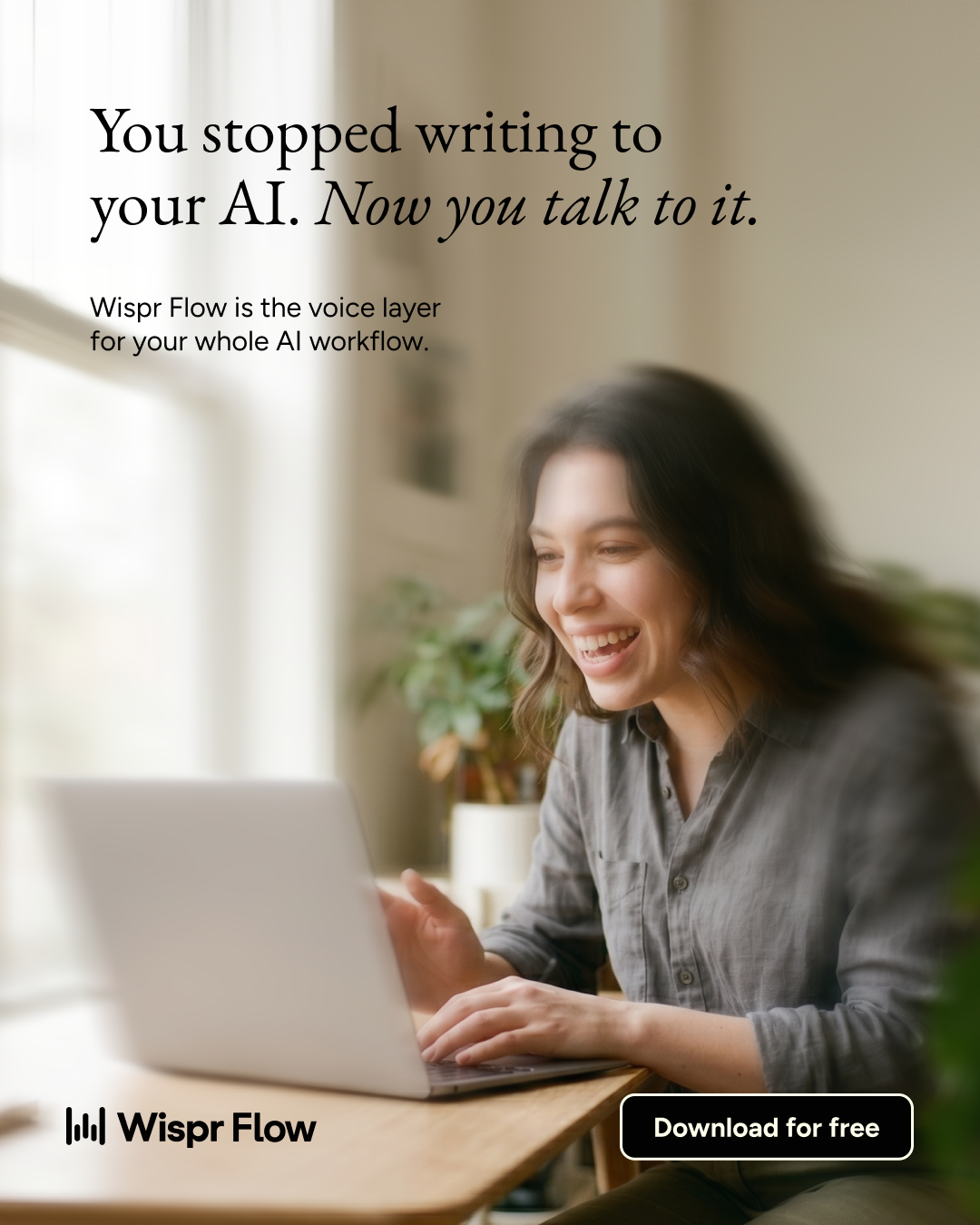 Wispr Flow Facebook ad: Talk to your AI now