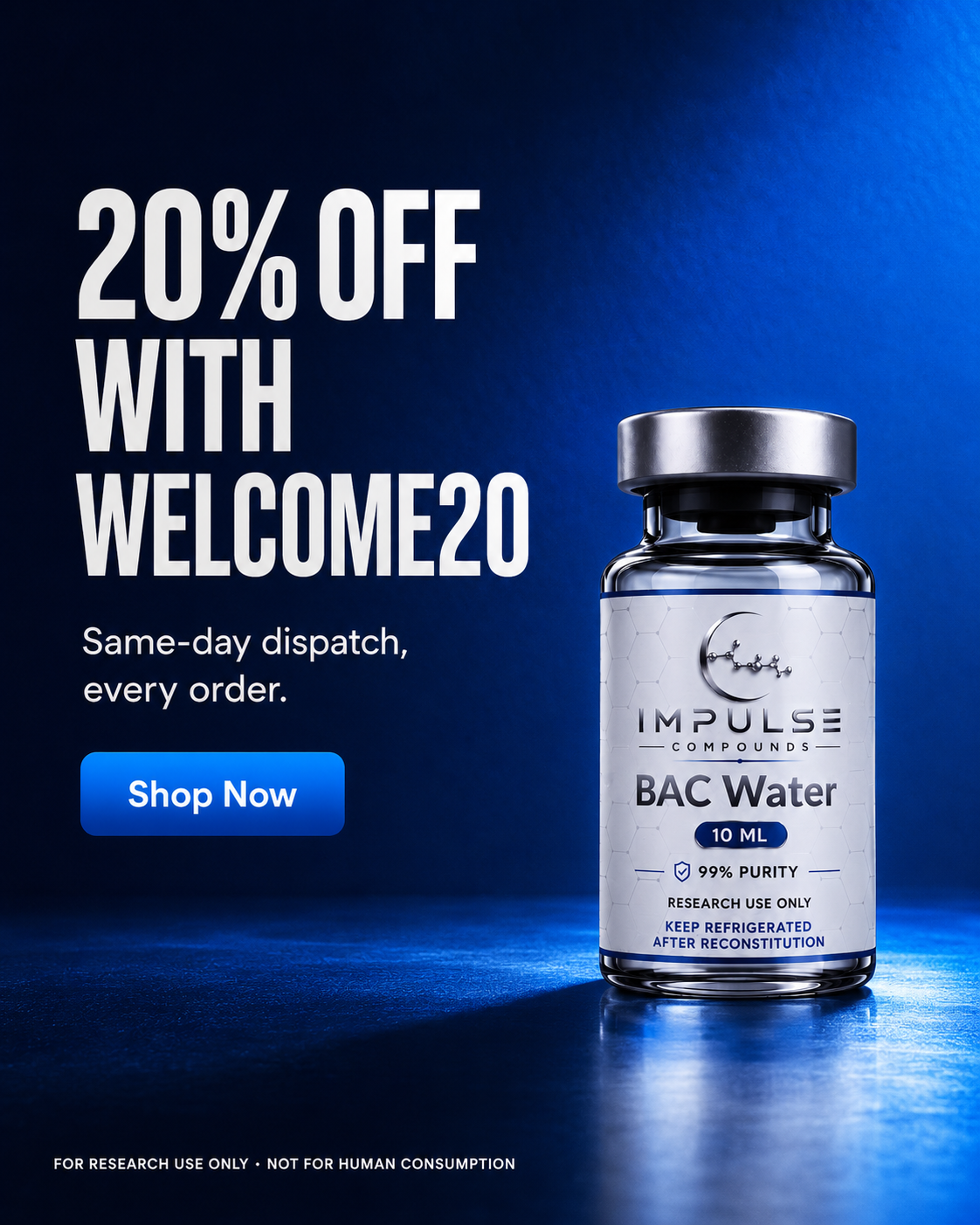 Impulse Compounds Facebook ad: 20% Off Your First Research Order