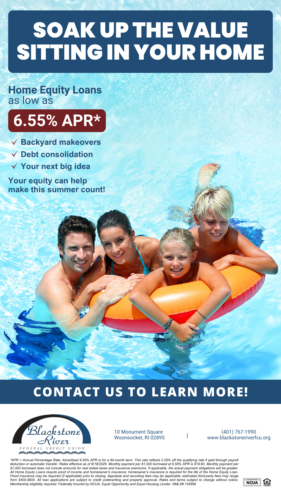 Blackstone River Federal Credit Union Facebook ad: Home Equity Loans Starting at Just 6.55% APR*