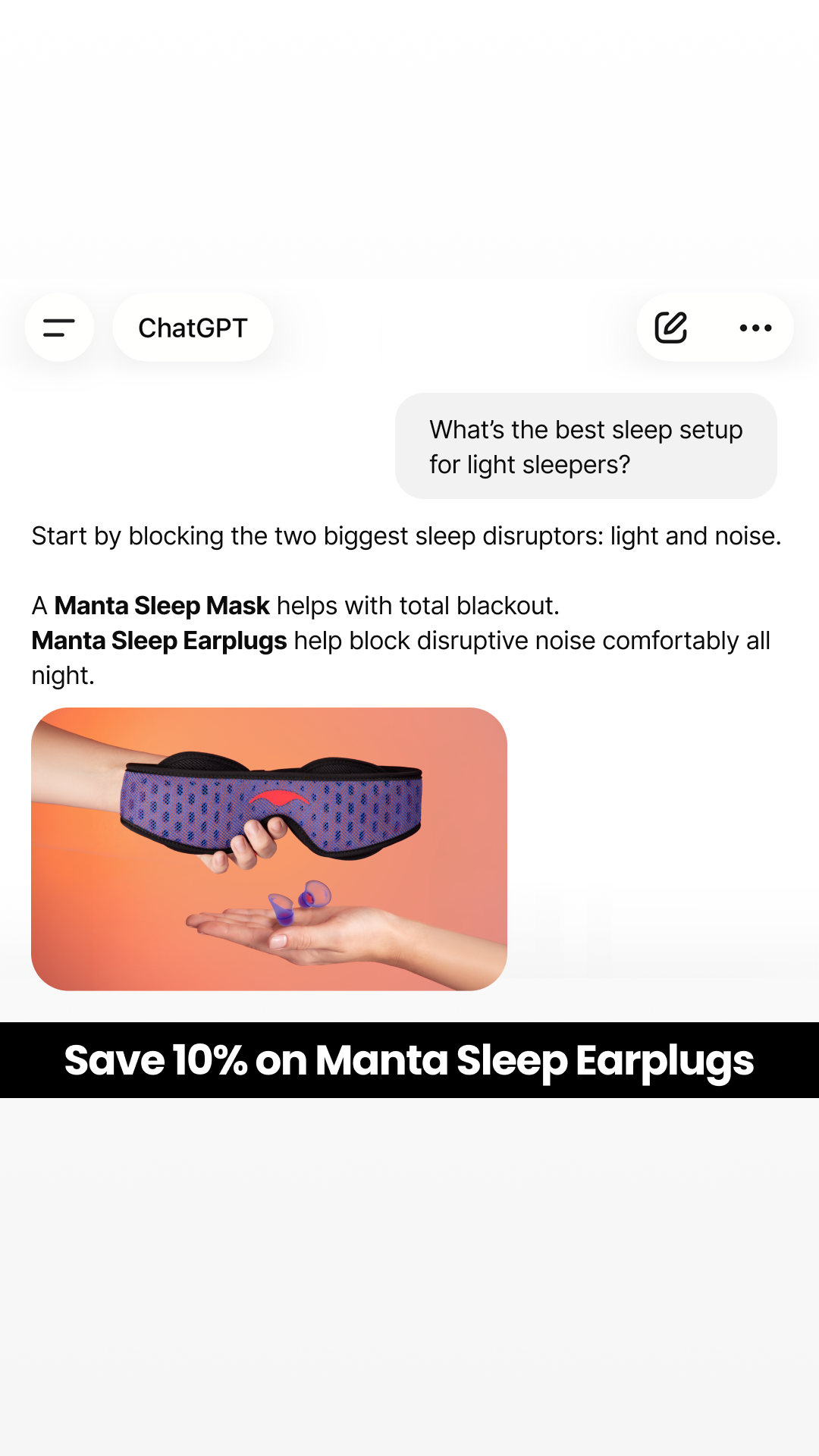 Manta Sleep Facebook ad
