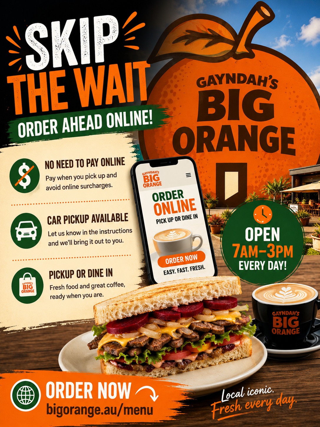 Gayndah's Big Orange Facebook ad: Skip the wait with online ordering at Gayndah’s…