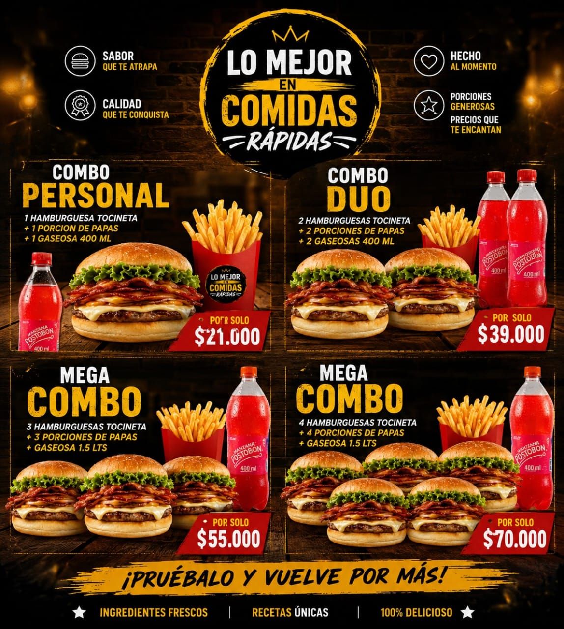Lo Mejor En Comidas Rápidas Facebook ad: Llegaron Los Mejores Combos De La Ciudad Que…