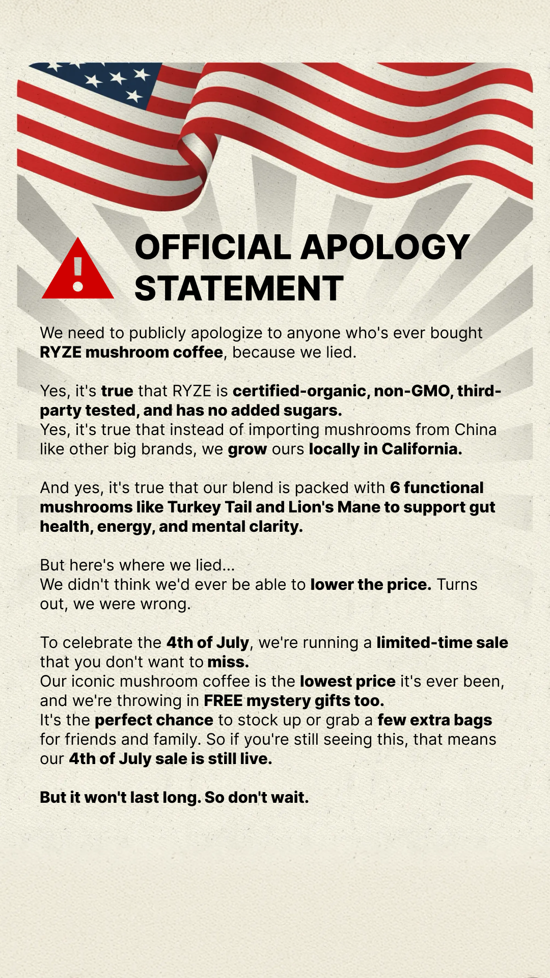 RYZE Superfoods Facebook ad