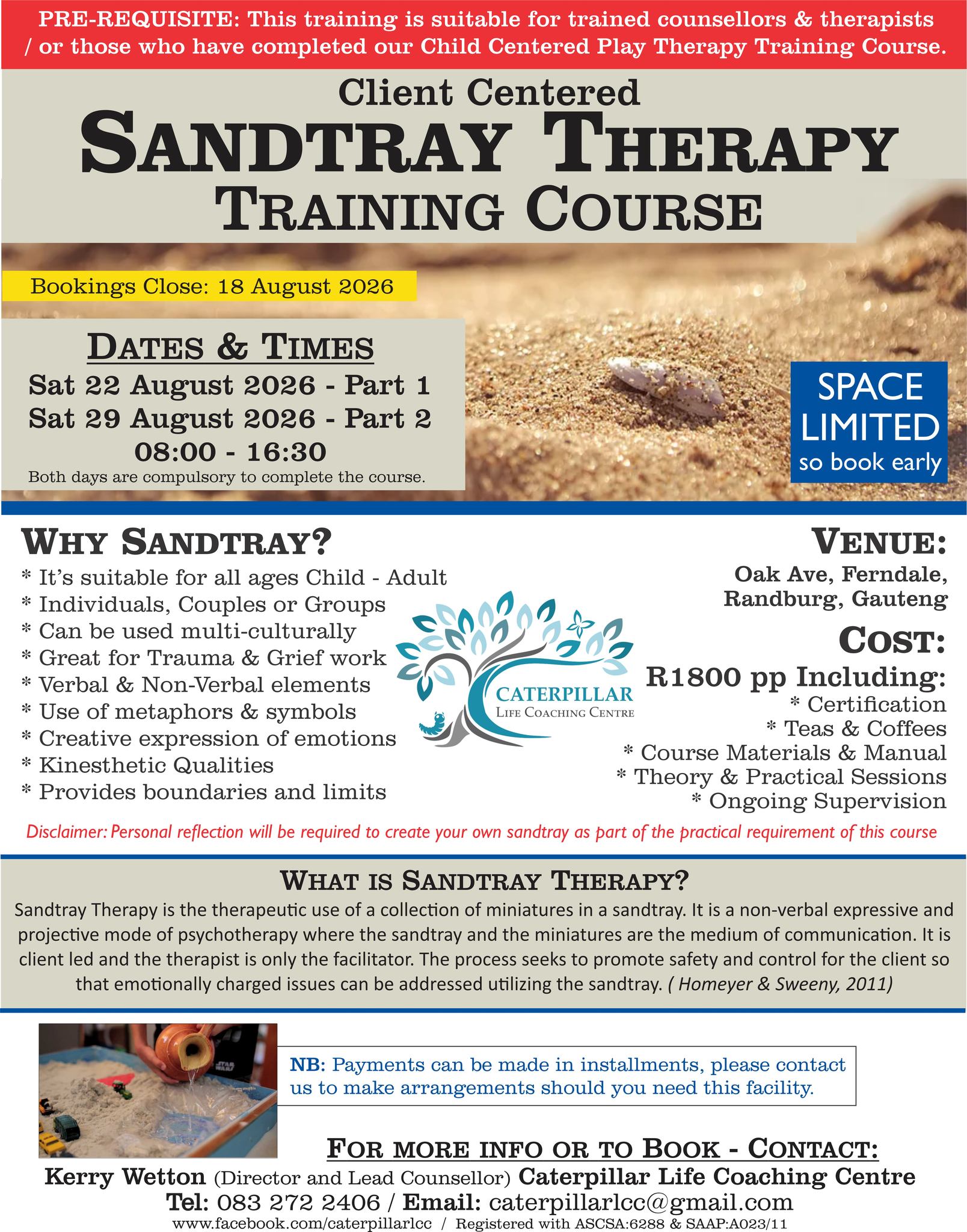 Caterpillar Life Coaching Centre Facebook ad: Sandtray Therapy Training Course