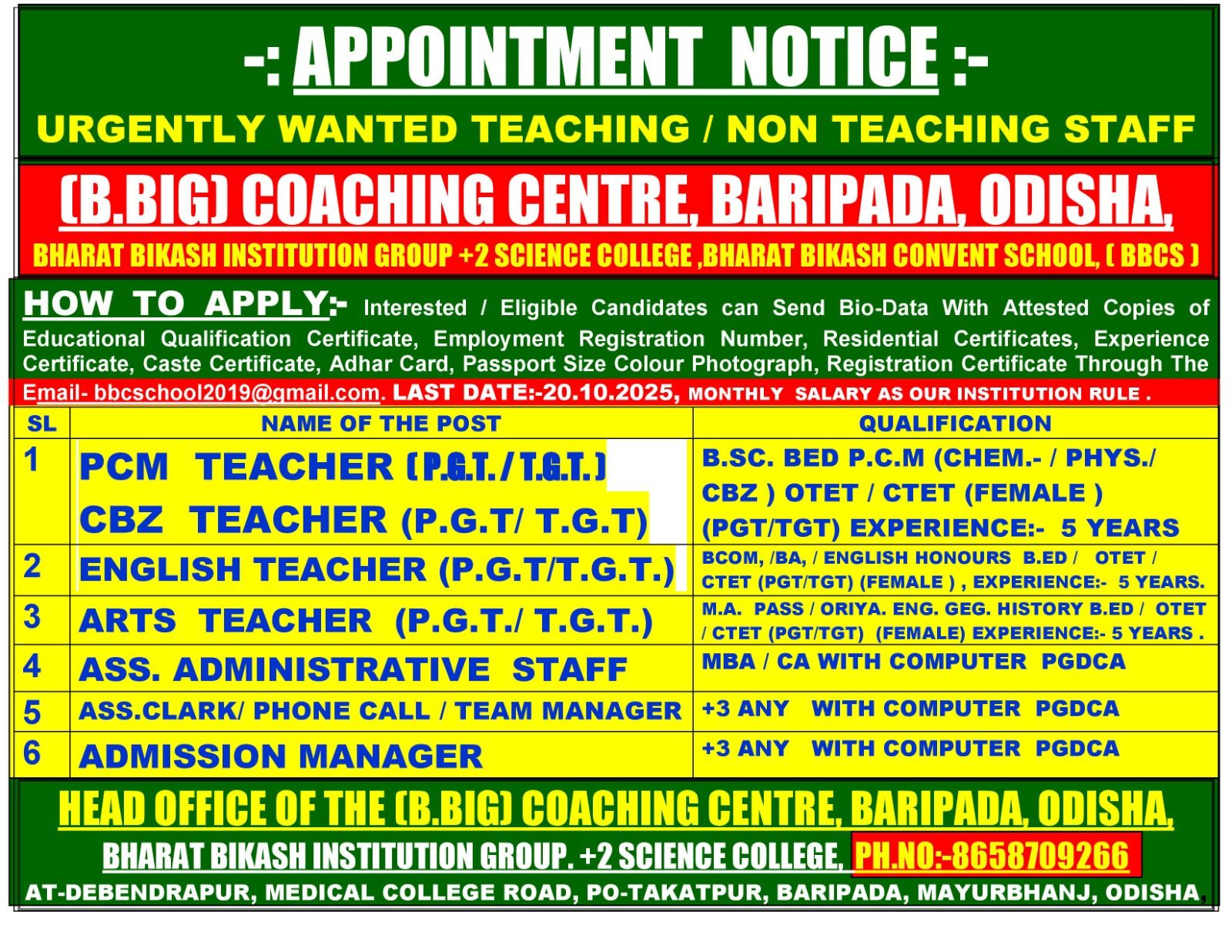 Anudhyan Live Facebook ad: APPOINTMENT NOTICE. URGENT TEACHING & NON TEACHING STAFF…