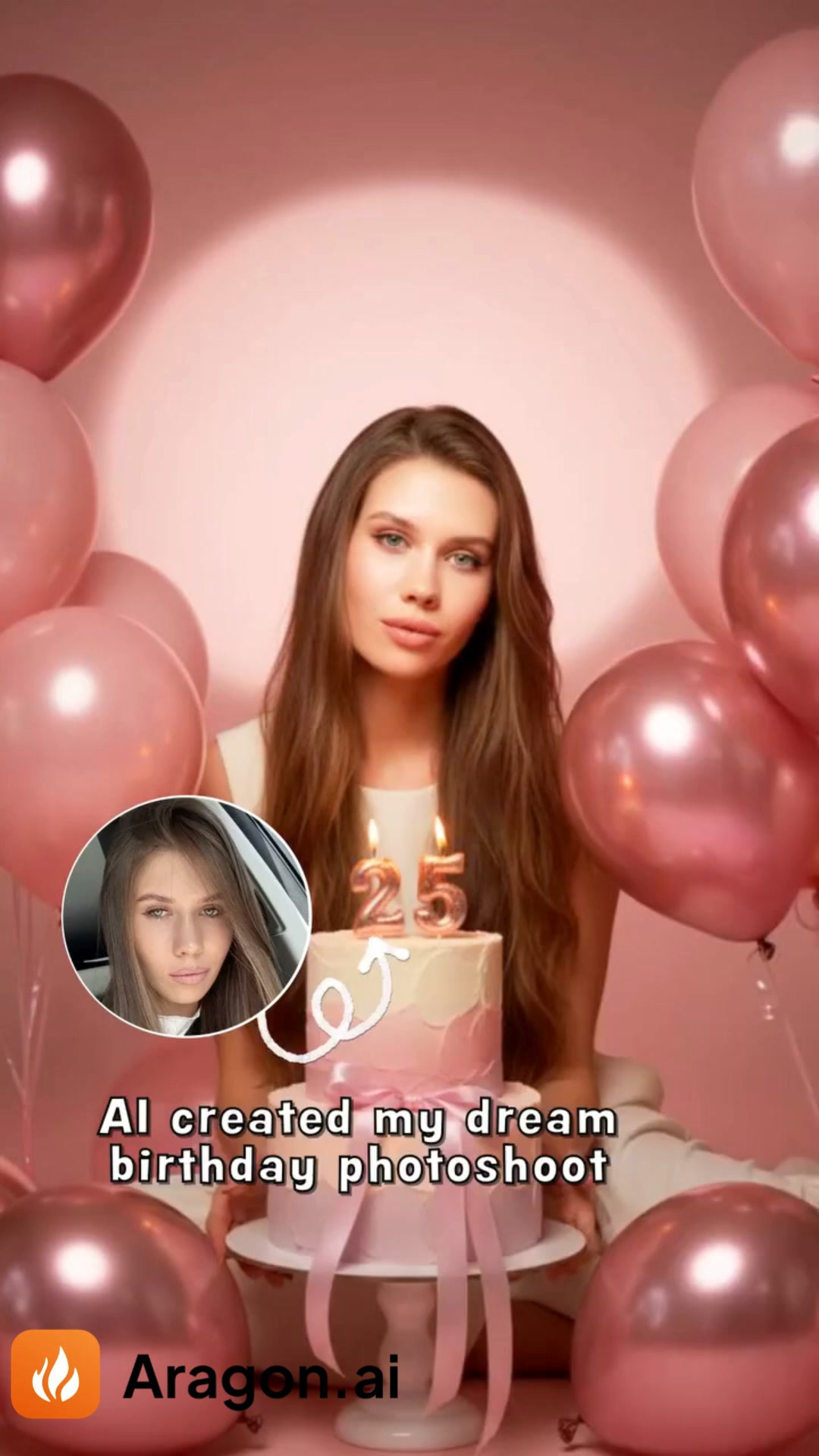 Aragon.ai Facebook ad: 3-4 Selfies. A Whole Birthday Shoot.
