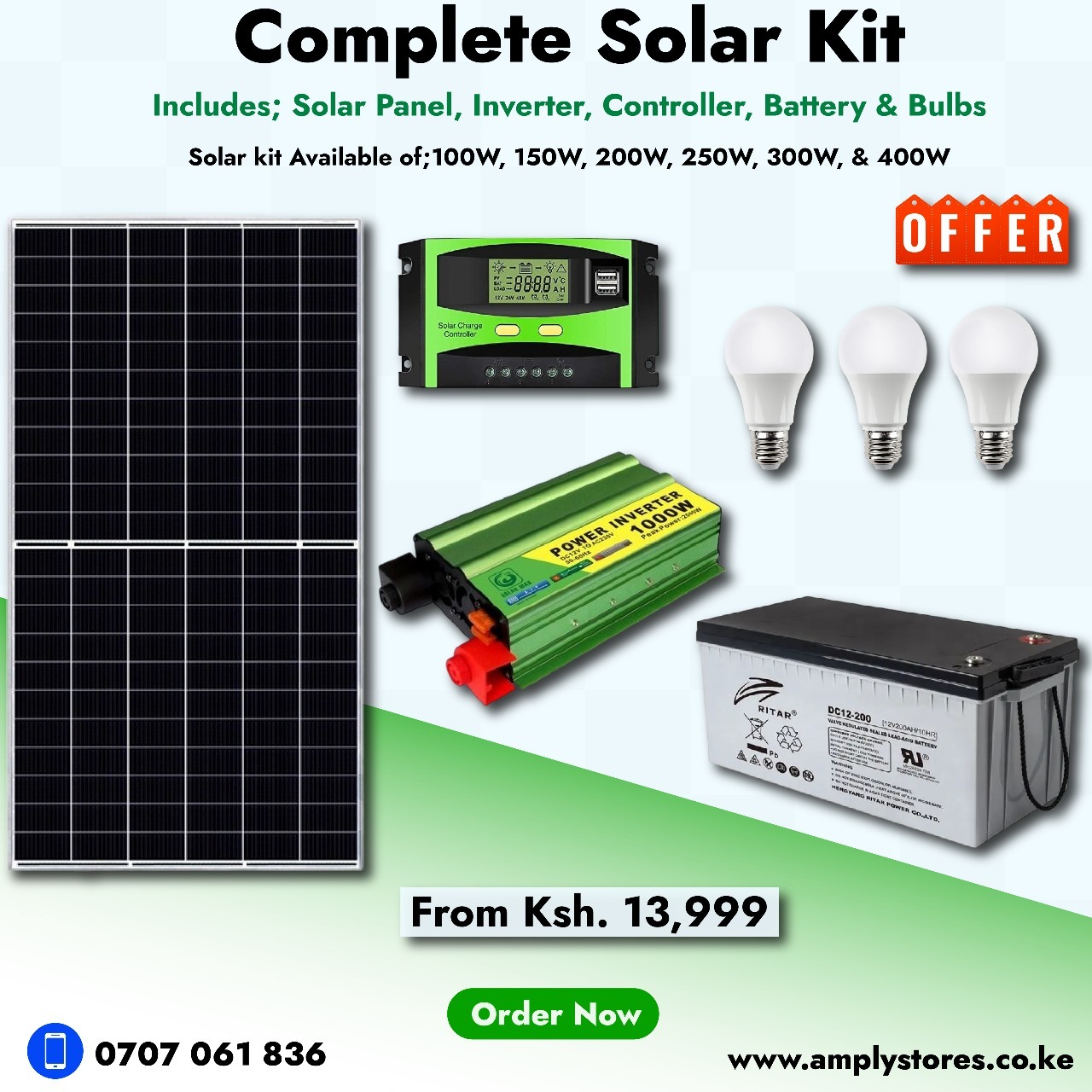 Amply Stores Facebook ad: Complete Solar Kits From Ksh. 13,999