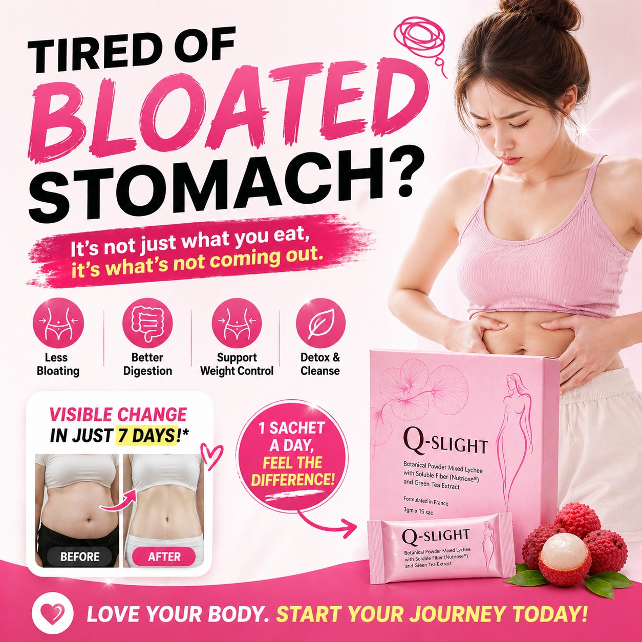 Q-Slight Brunei Facebook ad: Why am I always bloated… even when I…