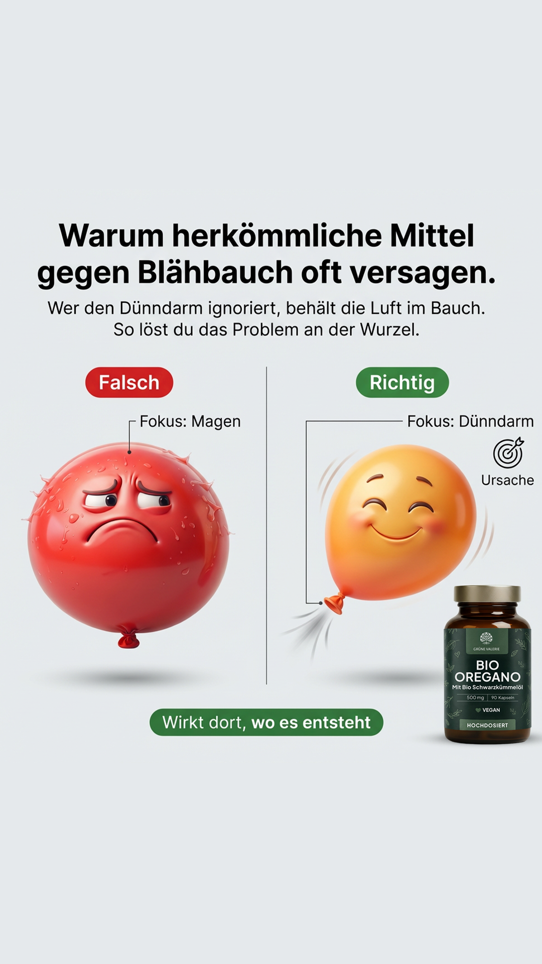 Grüne Valerie Naturkosmetik Facebook ad: Blähbauch nach dem Essen?