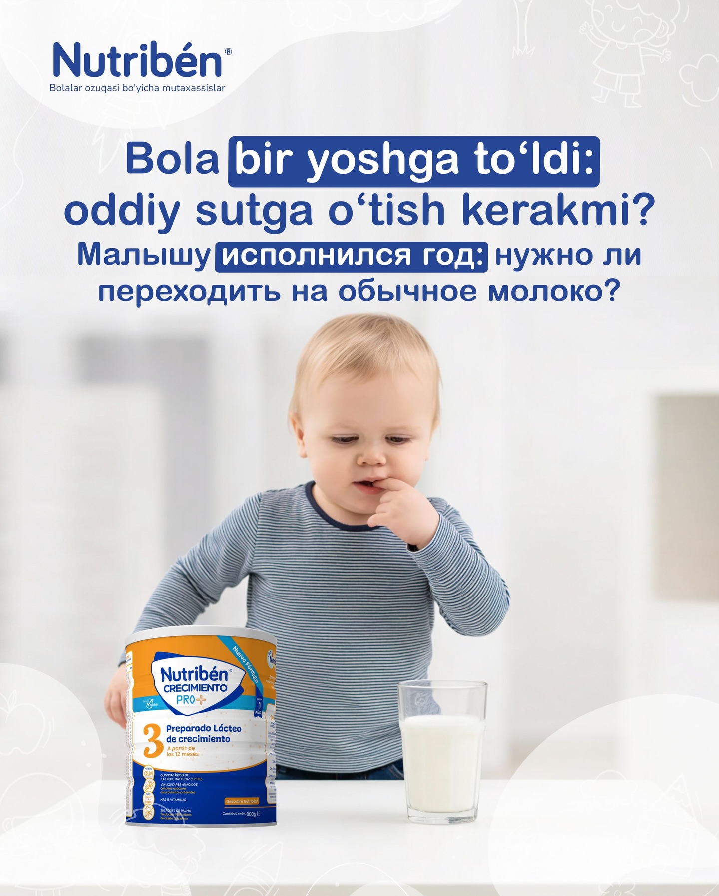 Nutriben.uz Facebook ad: Bir yoshdan keyin bola faol harakat qila boshlaydi…