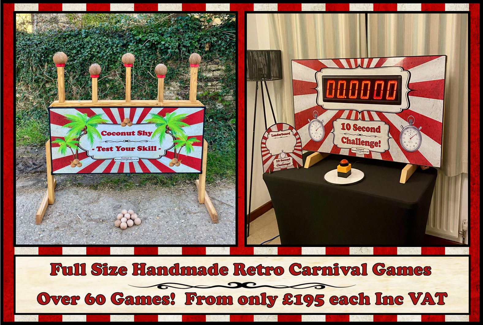 Retro Carnival Games Facebook ad: Handmade Traditional Wooden Games For Sale from Only…