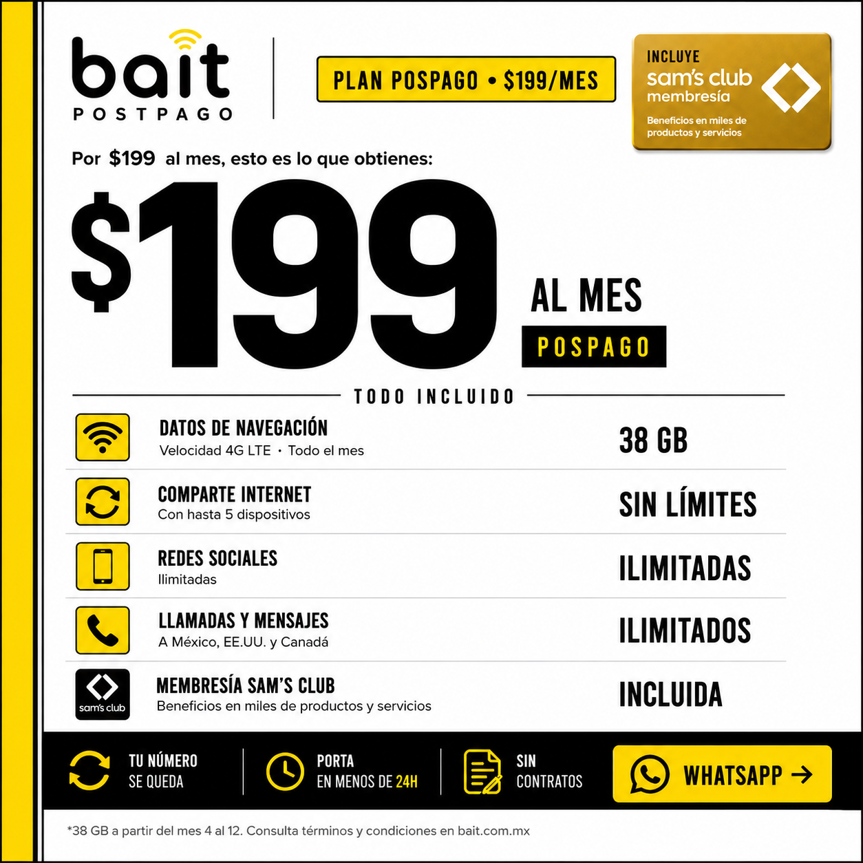 BaitMovil Pospago Facebook ad: Porta tu linea por solo $199 al mes