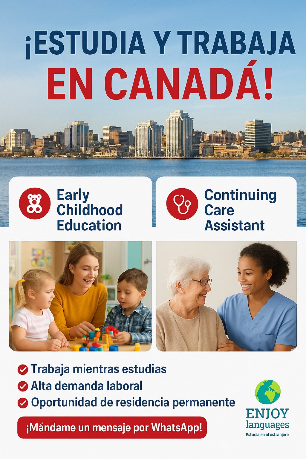 Enjoy Languages Monterrey Facebook ad: ¡Tu futuro en Canadá comienza hoy!