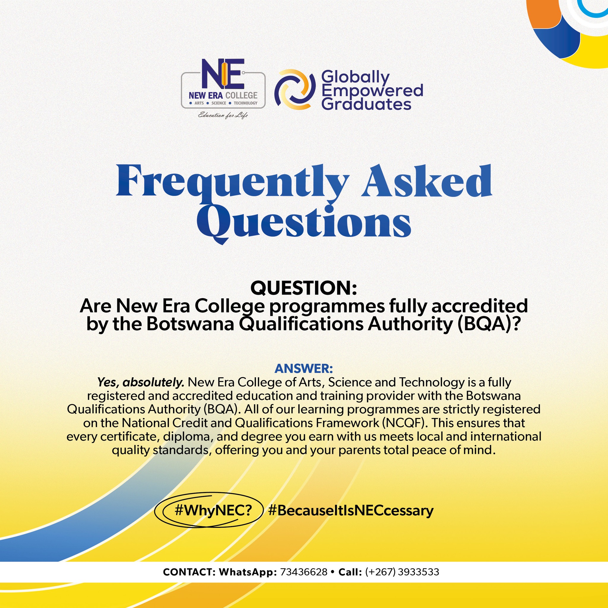New Era College Facebook ad: NCQF Registered Qualifications | Botswana Qualifications…
