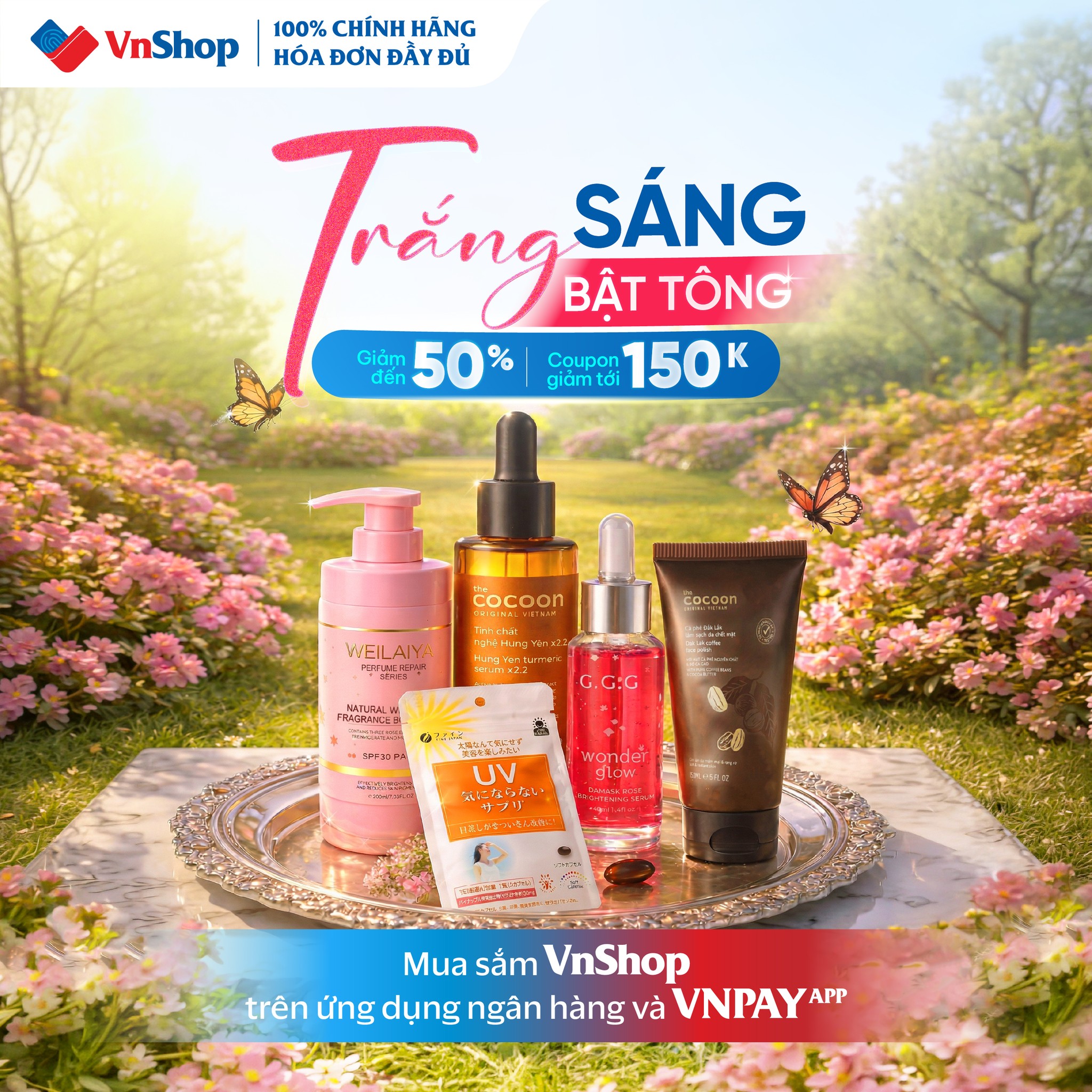 VnShop Facebook ad: BẬT TONE DA SAU NHỮNG NGÀY ĐÓN NẮNG