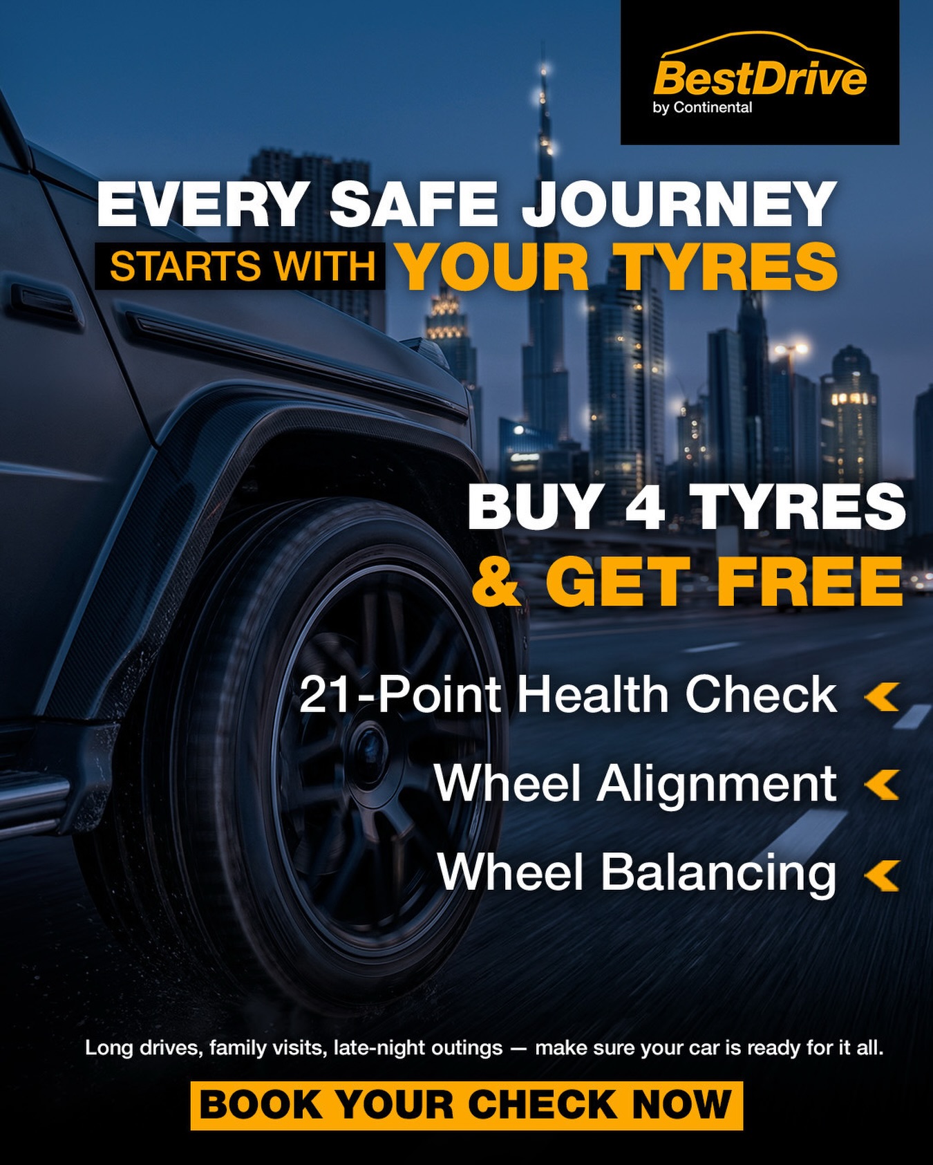Best Drive UAE Facebook ad: Every safe journey starts with your tyres, make…