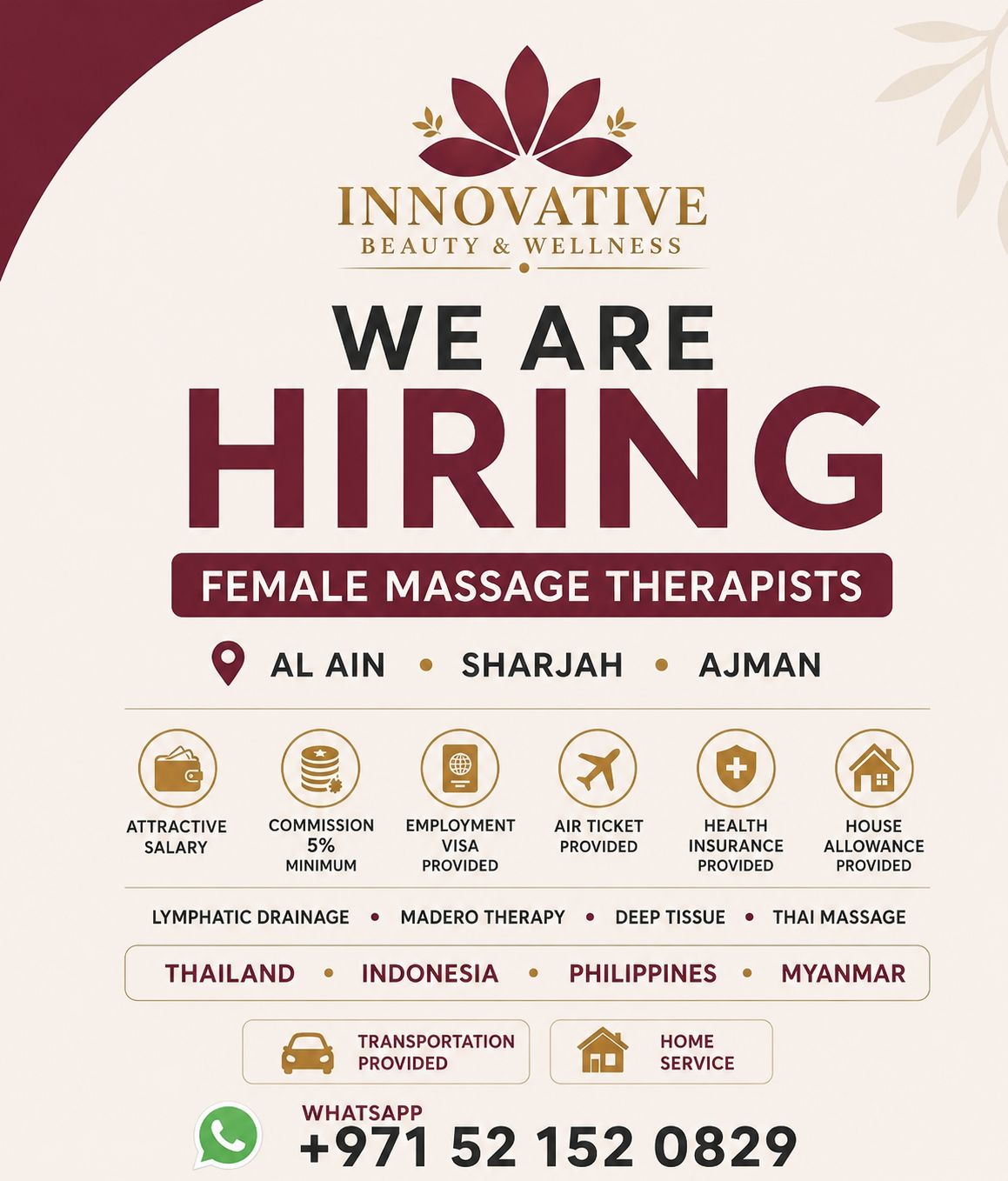 Innovative Beauty& Wellness Facebook ad: Female Therapists Wanted