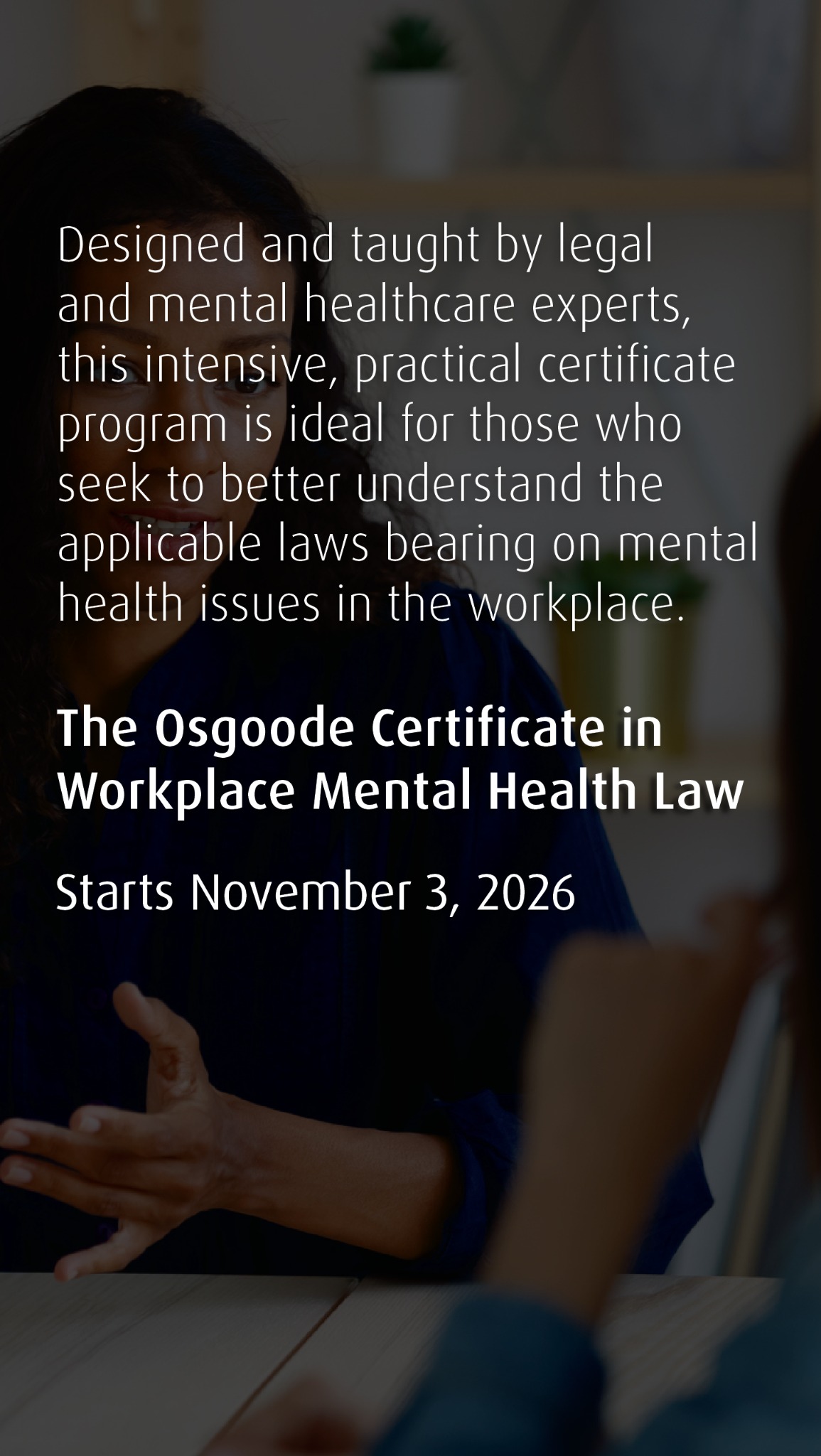 Osgoode Professional Development Facebook ad: Workplace Mental Health Law Certificate