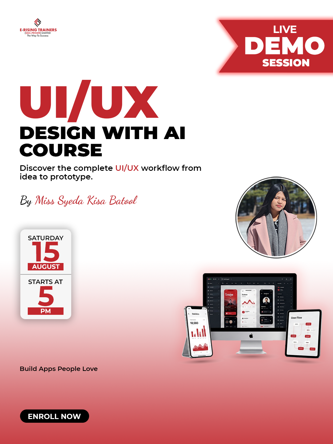 E-Rising Trainers Facebook ad: Ready to break into UI/UX Design? Start here.