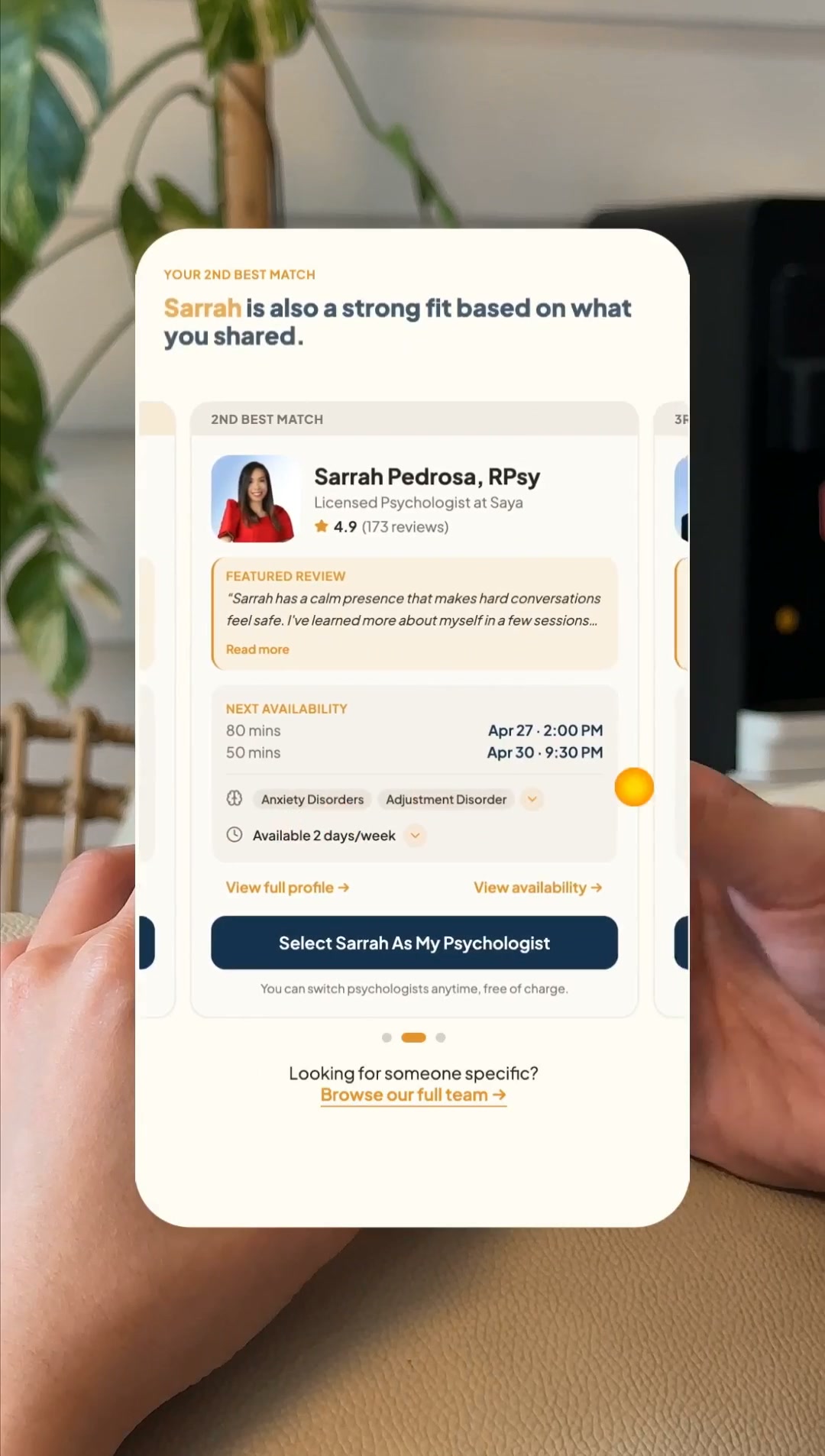 Saya Facebook ad: Book Today, Talk This Week