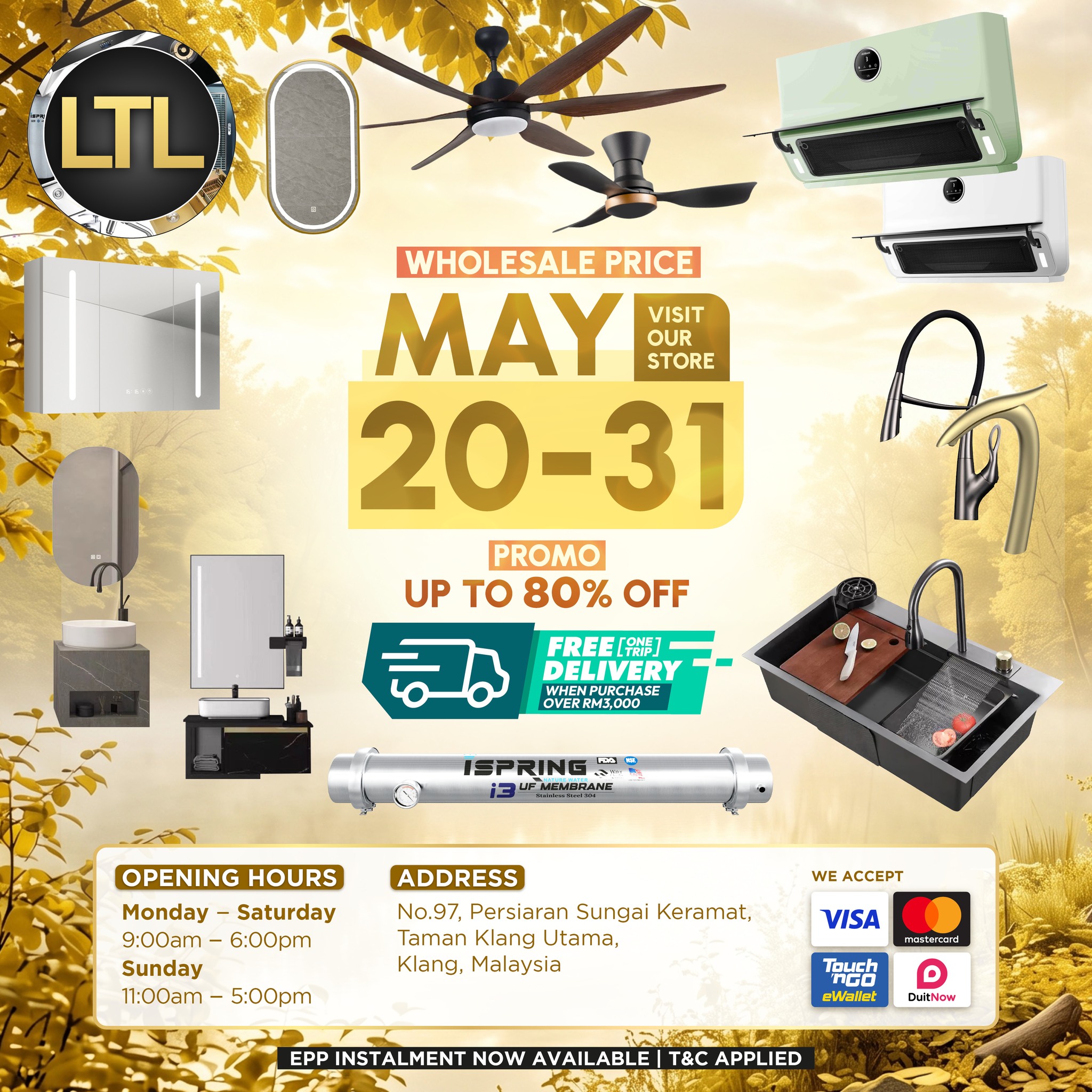 LTL Sanitaryware, Tiles & Lighting - Klang Utama Facebook ad: 𝐁𝐀𝐓𝐇 𝐊𝐈𝐓𝐂𝐇𝐄𝐍 𝐋𝐈𝐆𝐇𝐓𝐈𝐍𝐆 𝐓𝐈𝐋𝐄𝐒
