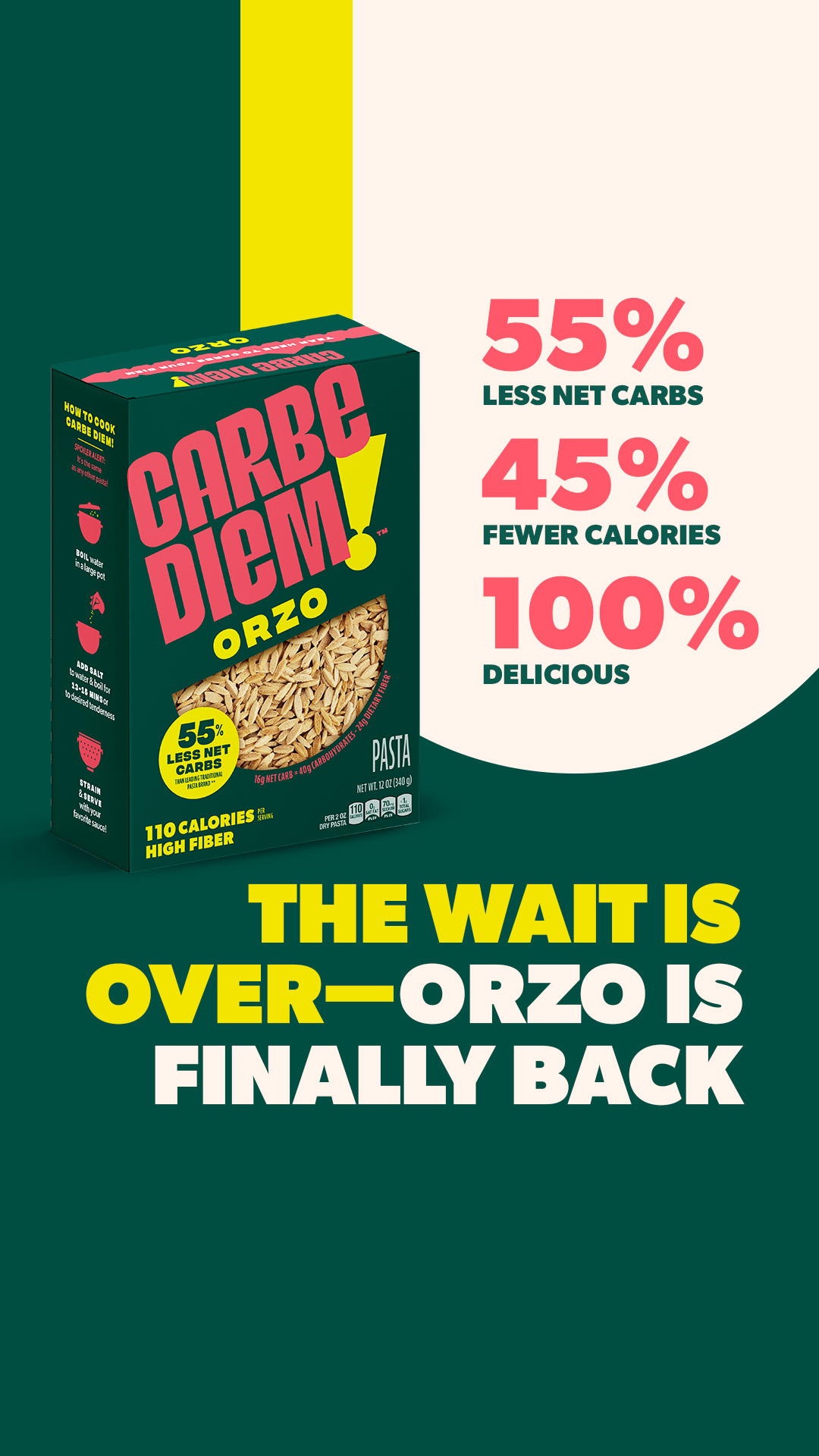 Carbe Diem Foods Facebook ad: 20% OFF Orzo Sale